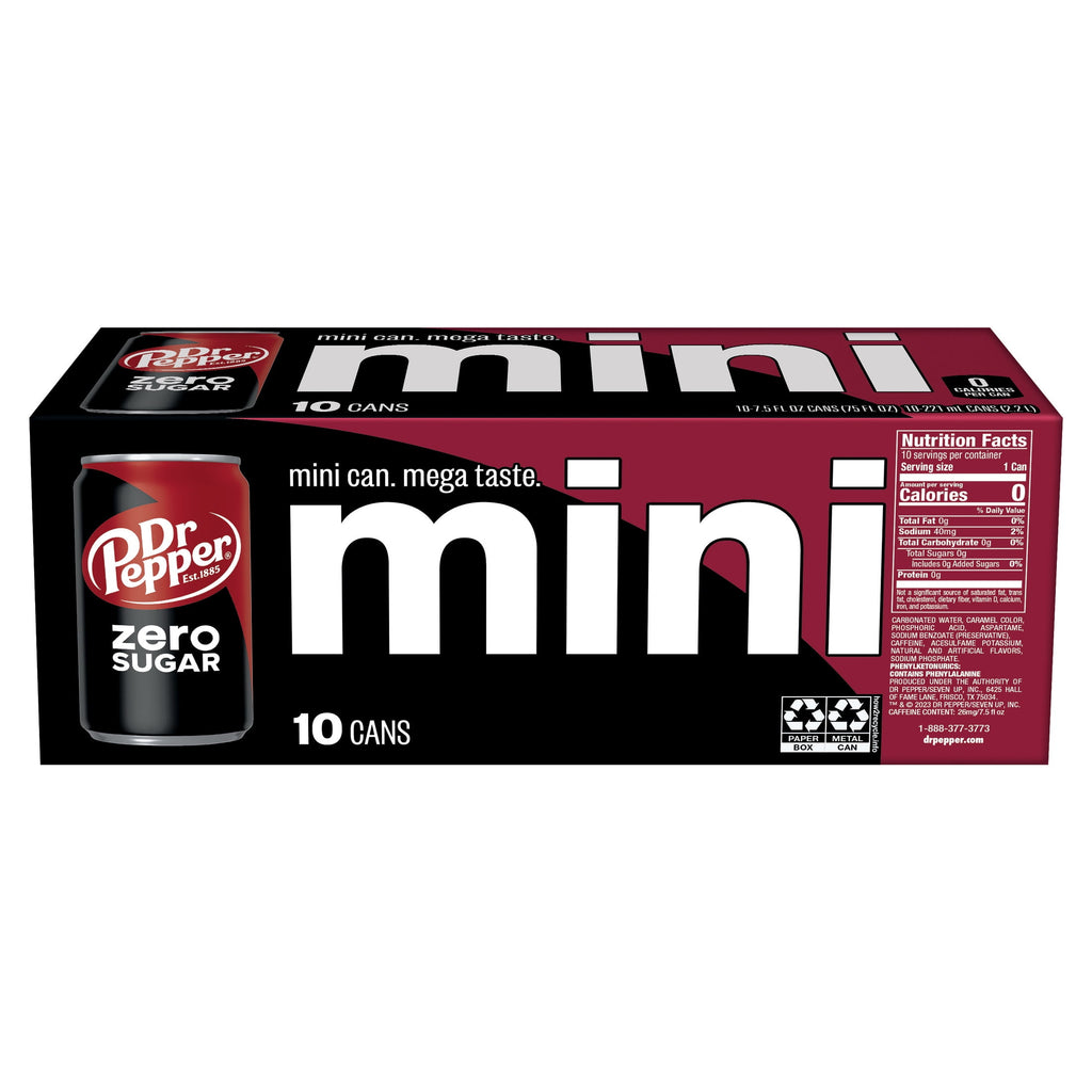 Dr Pepper Zero Sugar Soda Pop Cans 7.5 Fl Oz 10 Pack