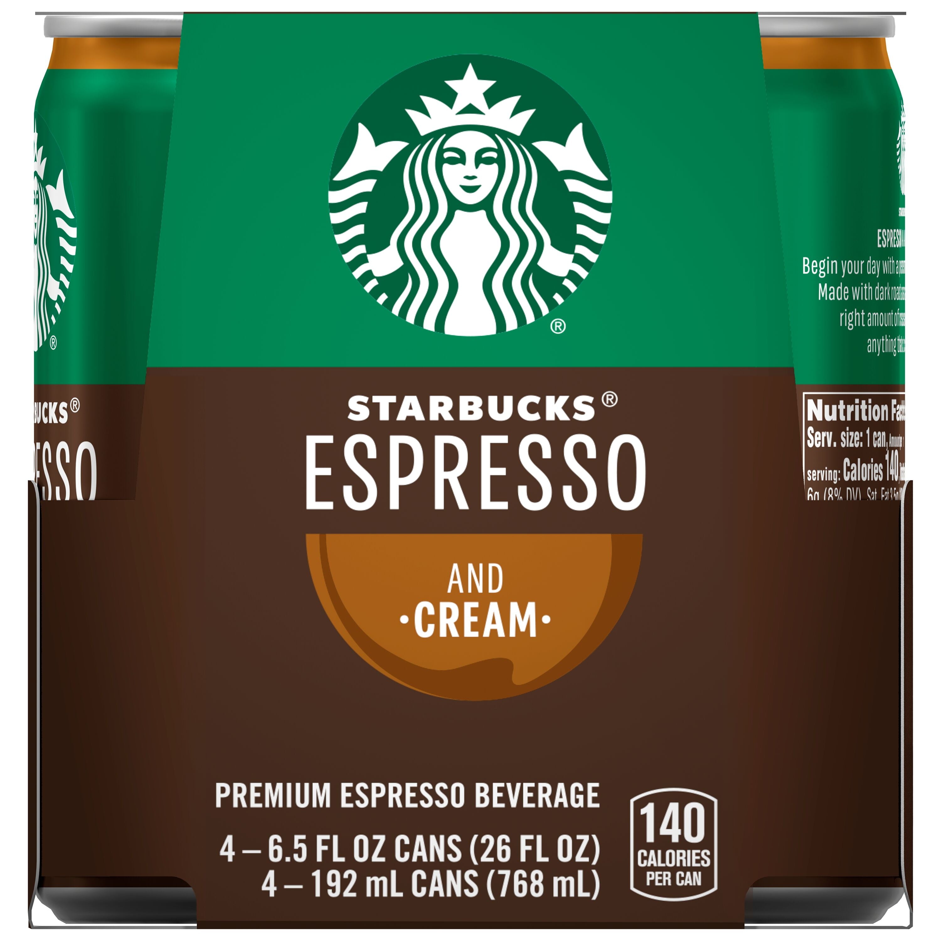 Starbucks Doubleshot Espresso & Cream Premium Coffee Drink 6.5 fl oz 4 Count