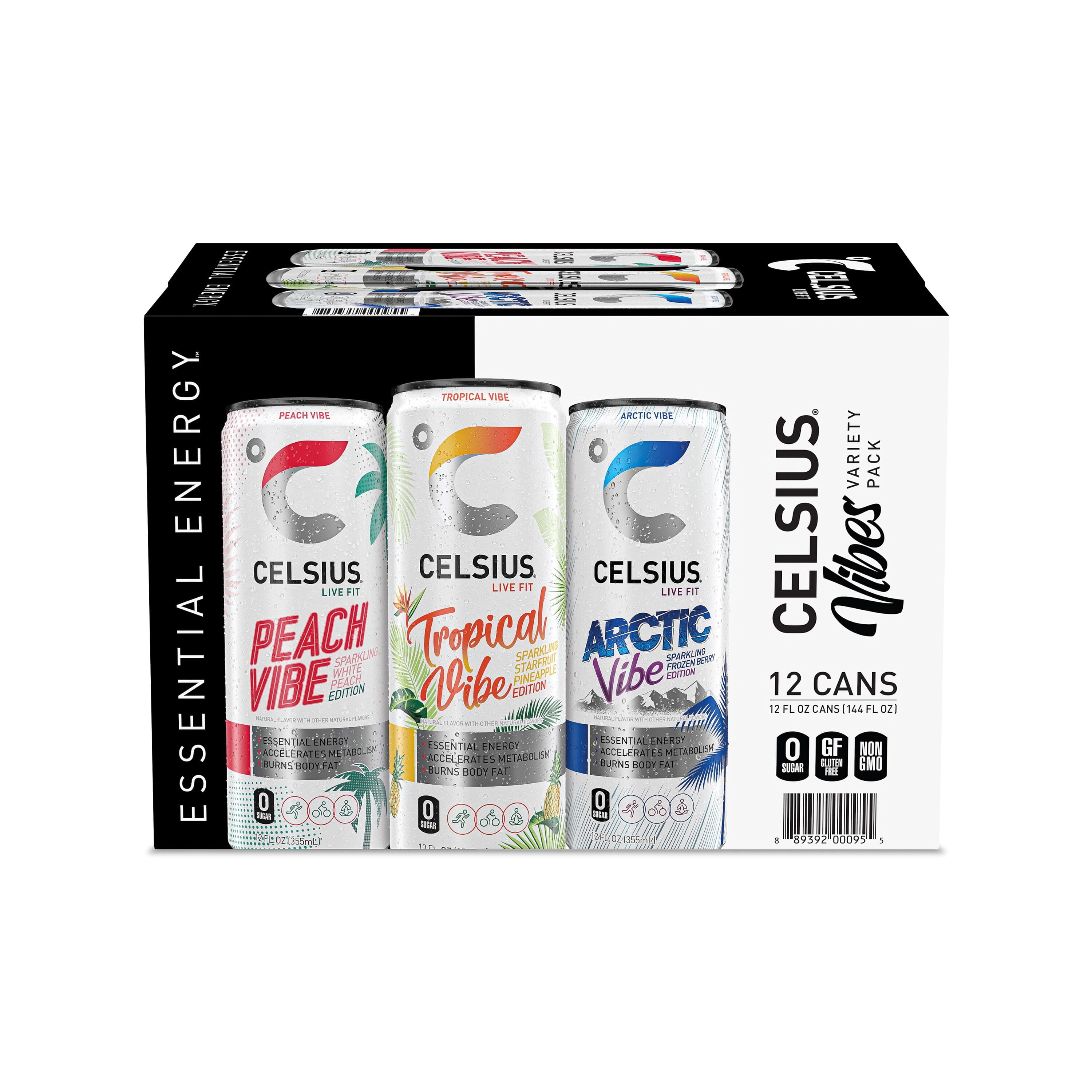 CELSIUS Sparkling Vibe Variety Pack Functional Energy Drink 12 fl oz 12 Pack Cans
