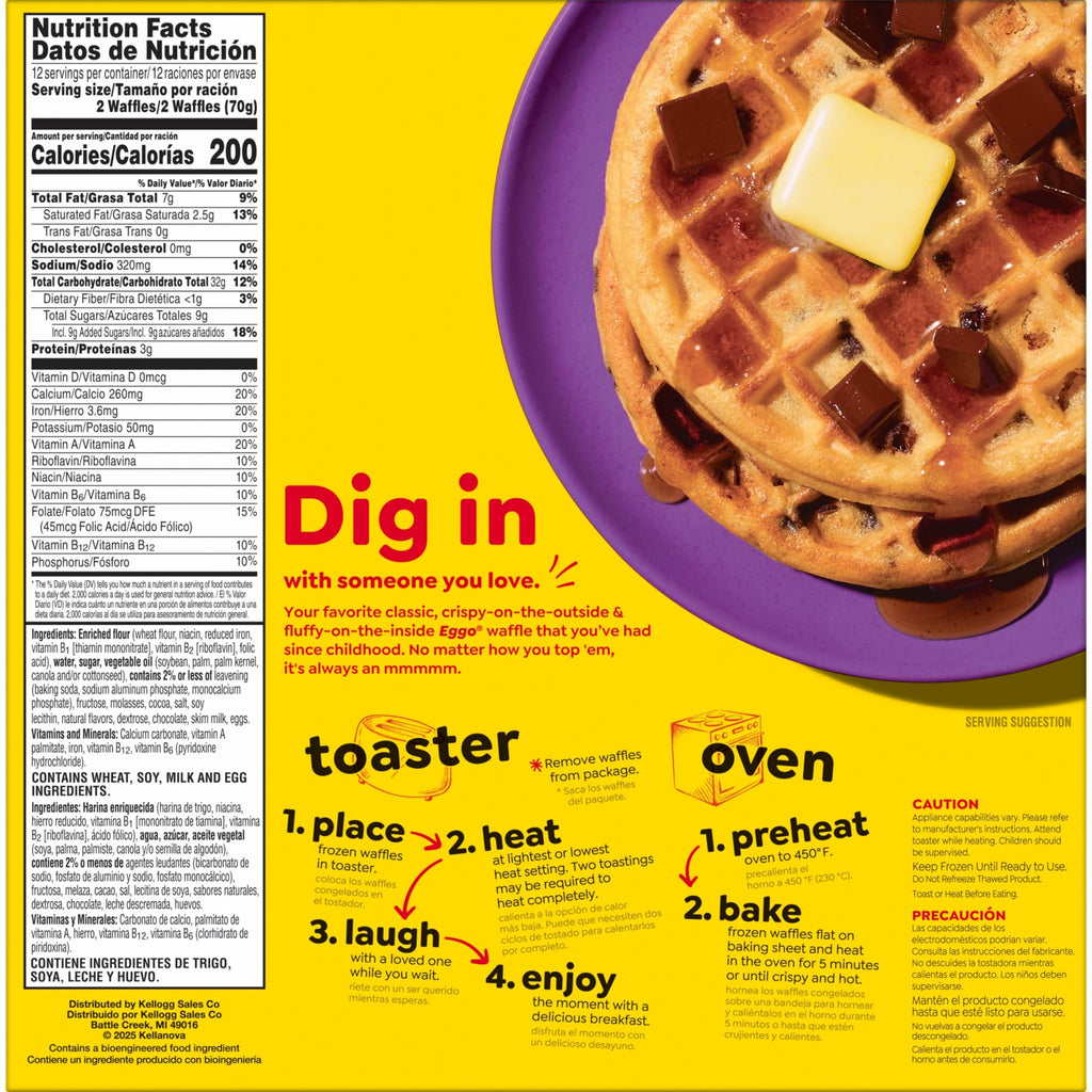 Eggo Chocolatey Chip Waffles Frozen Breakfast 29.6 Oz 24 Count