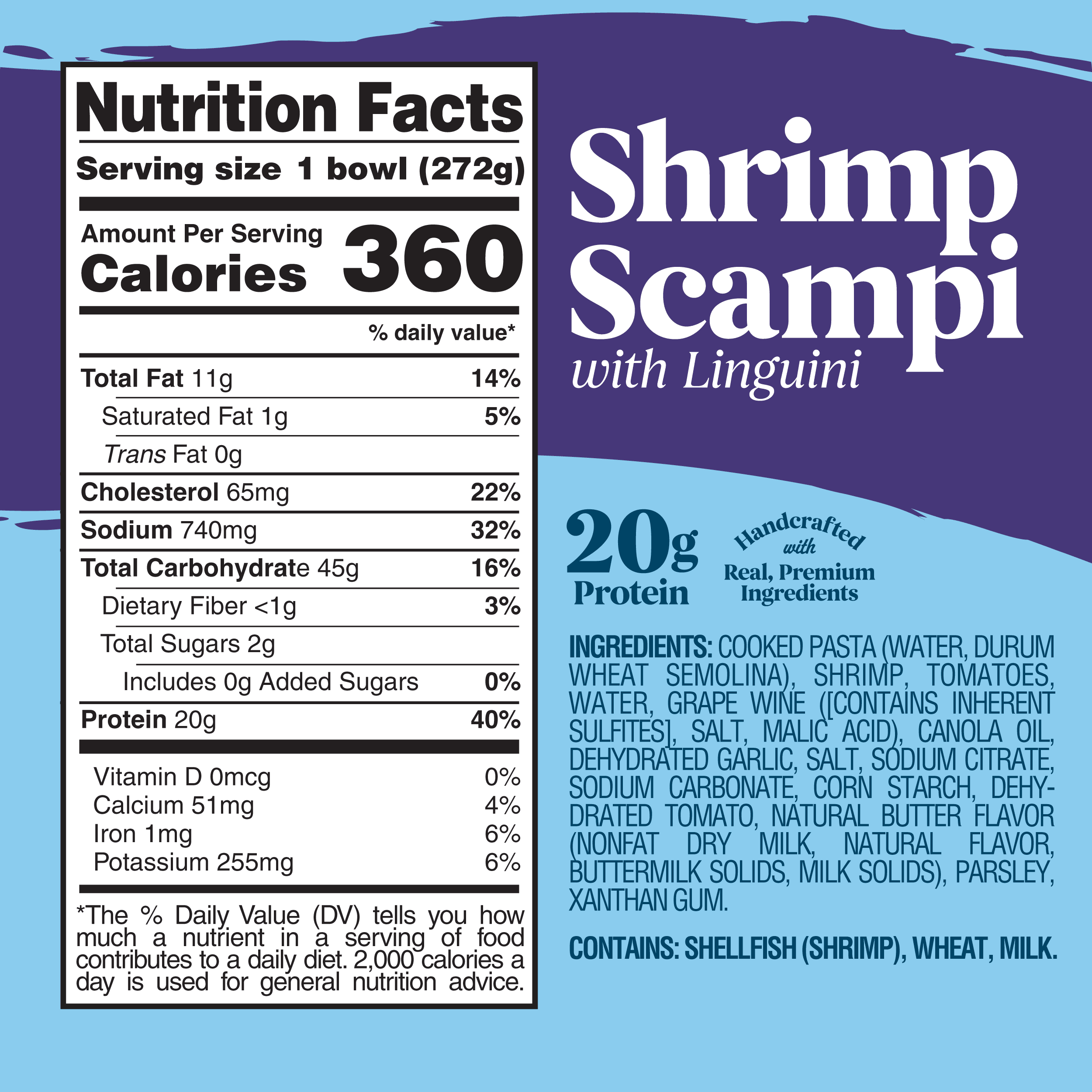 Scott & Jon's Shrimp Scampi Linguini Frozen Meal 9.6 Oz