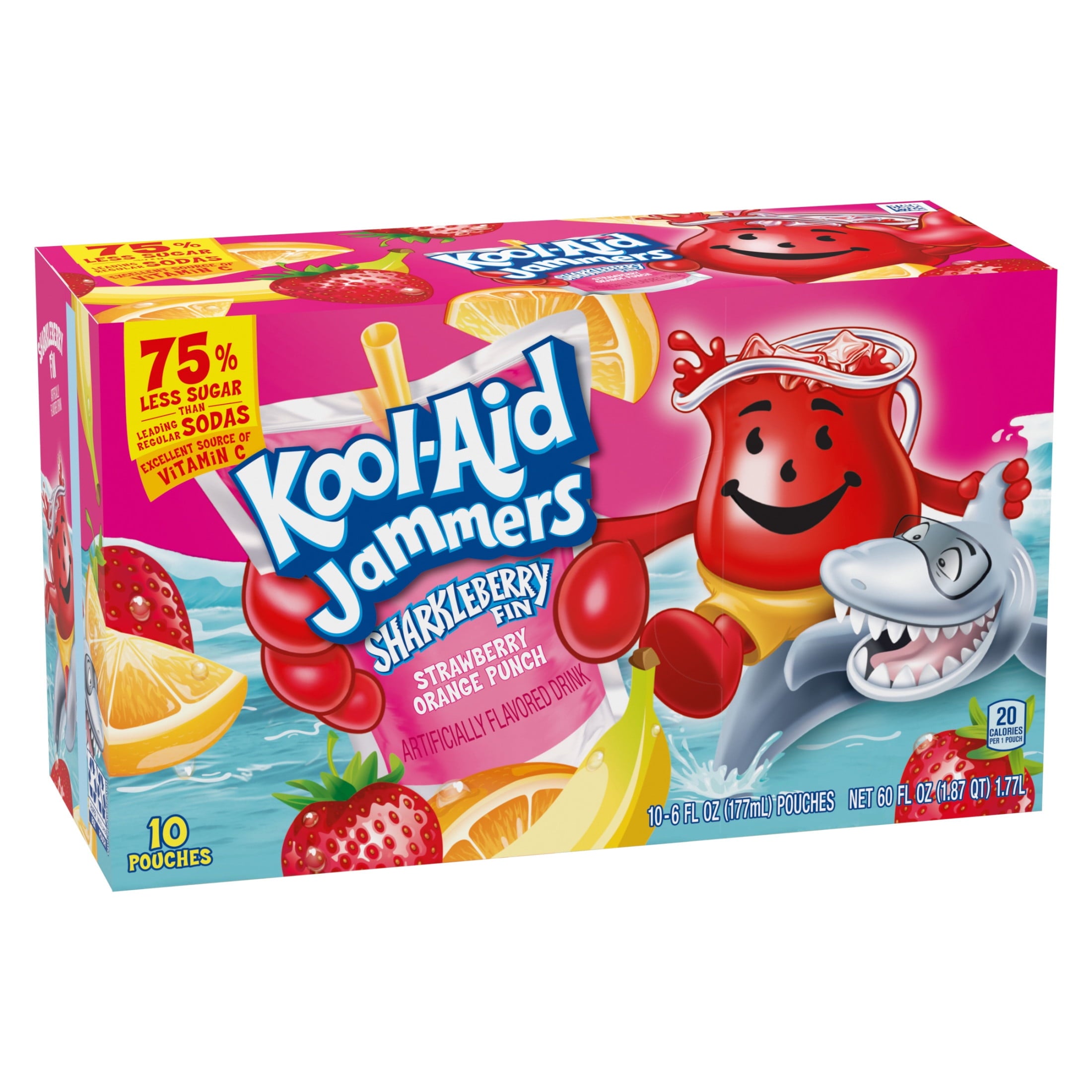 Kool-Aid Jammers Sharkleberry Fin Strawberry Orange Punch Drink Pouches 10 Count 6 fl oz