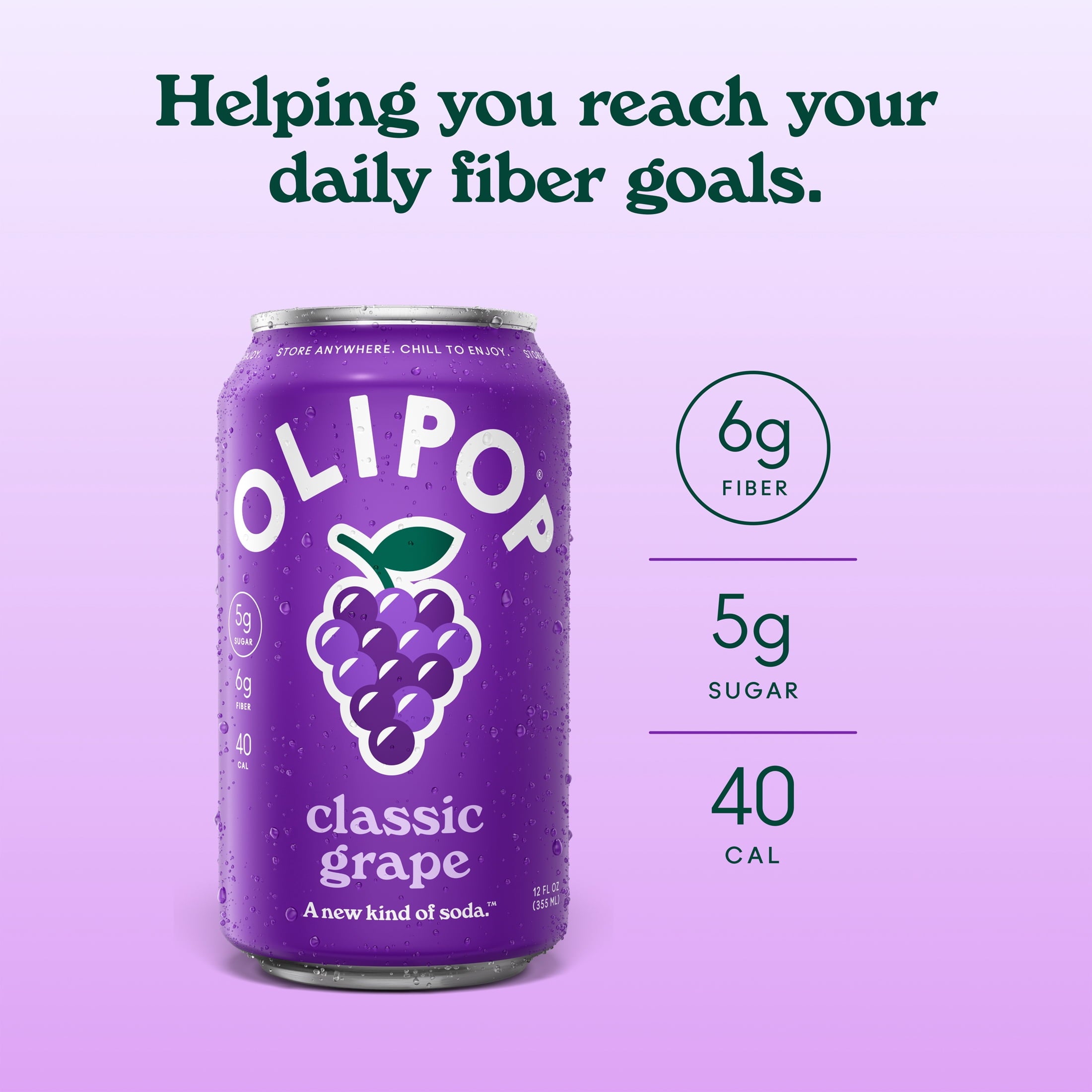 OLIPOP Prebiotic Soda Classic Grape Cans 12 Fl Oz 4 Pack