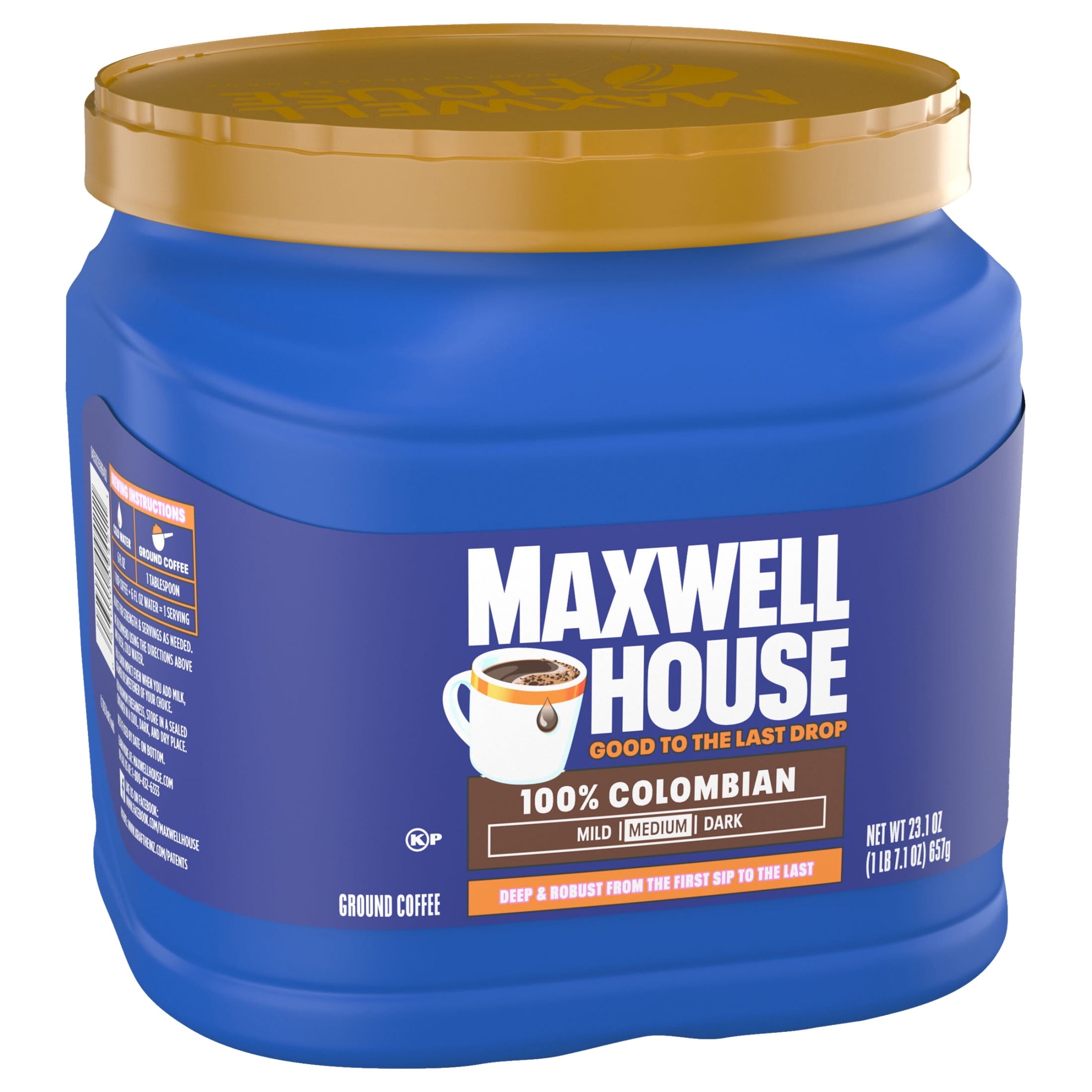 Maxwell House 100% Colombian Naturally Caffeinated Medium Roast Ground Coffee 23.1 oz Canister
