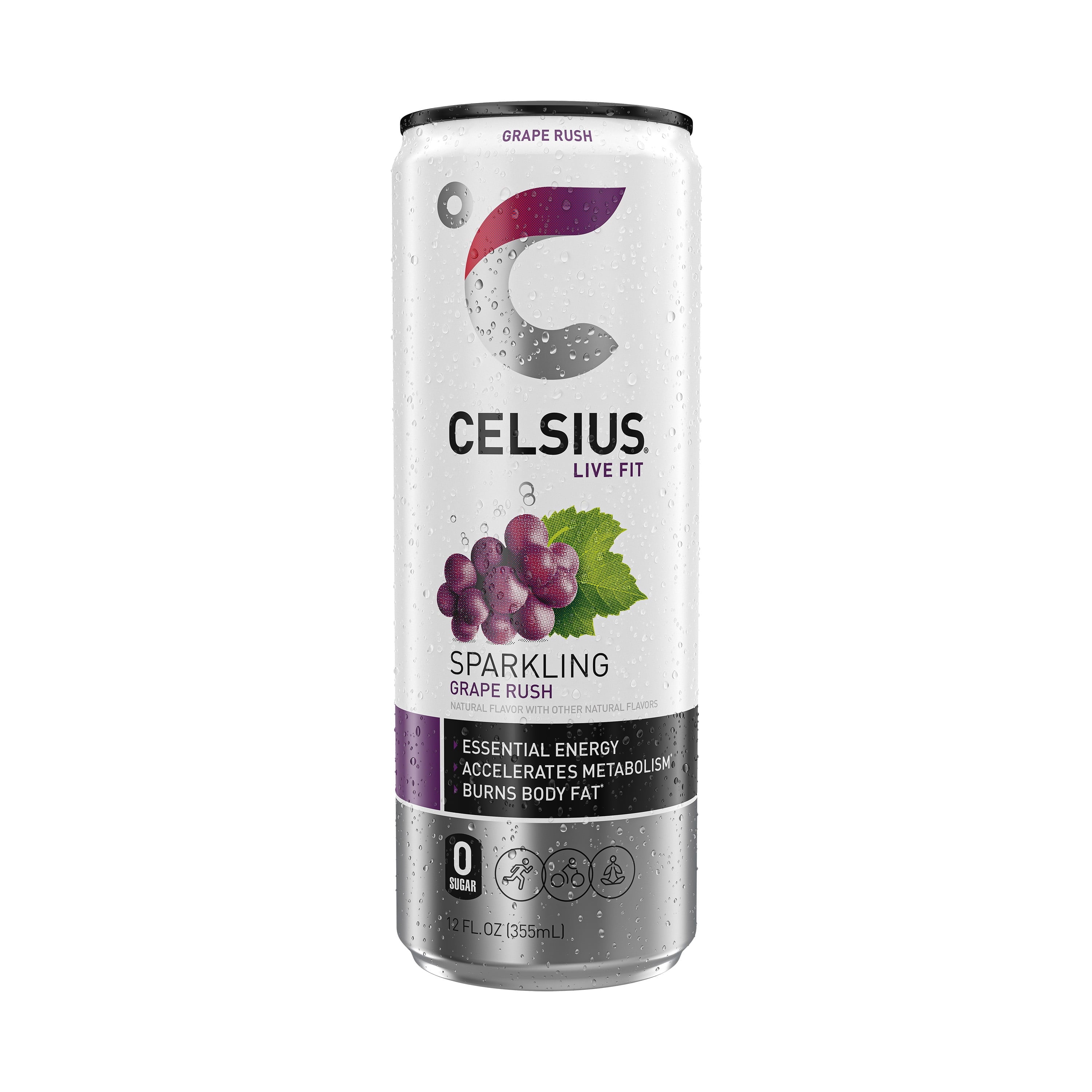 CELSIUS Sparkling Grape Rush Functional Energy Drink 12 fl oz Single Can