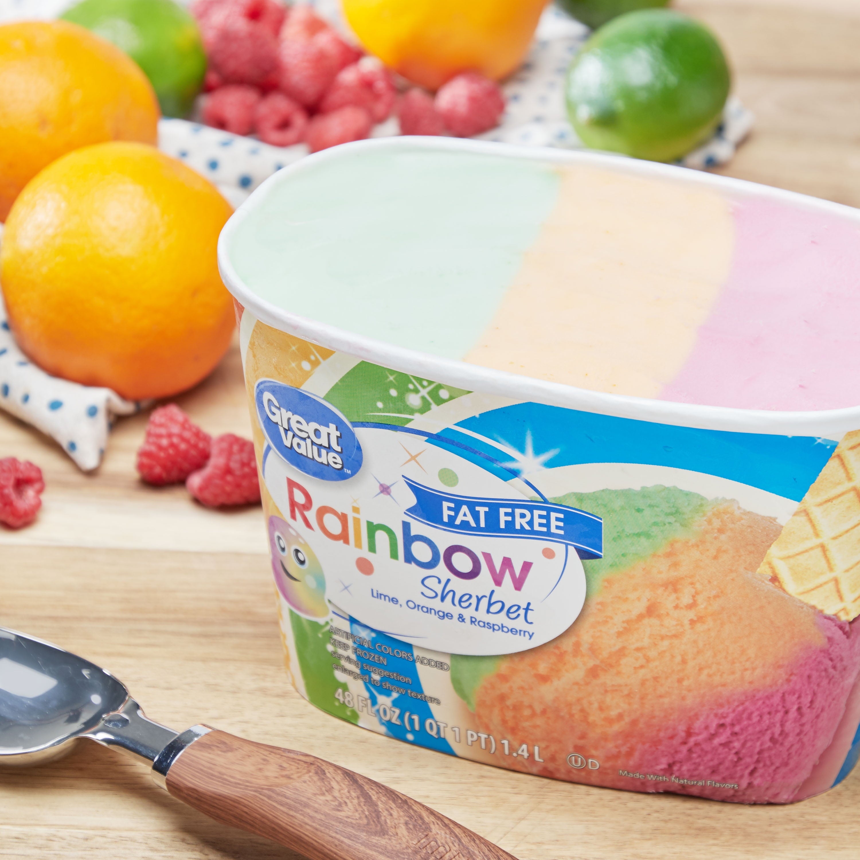 Great Value Fat Free Rainbow Sherbet 48 Fl Oz