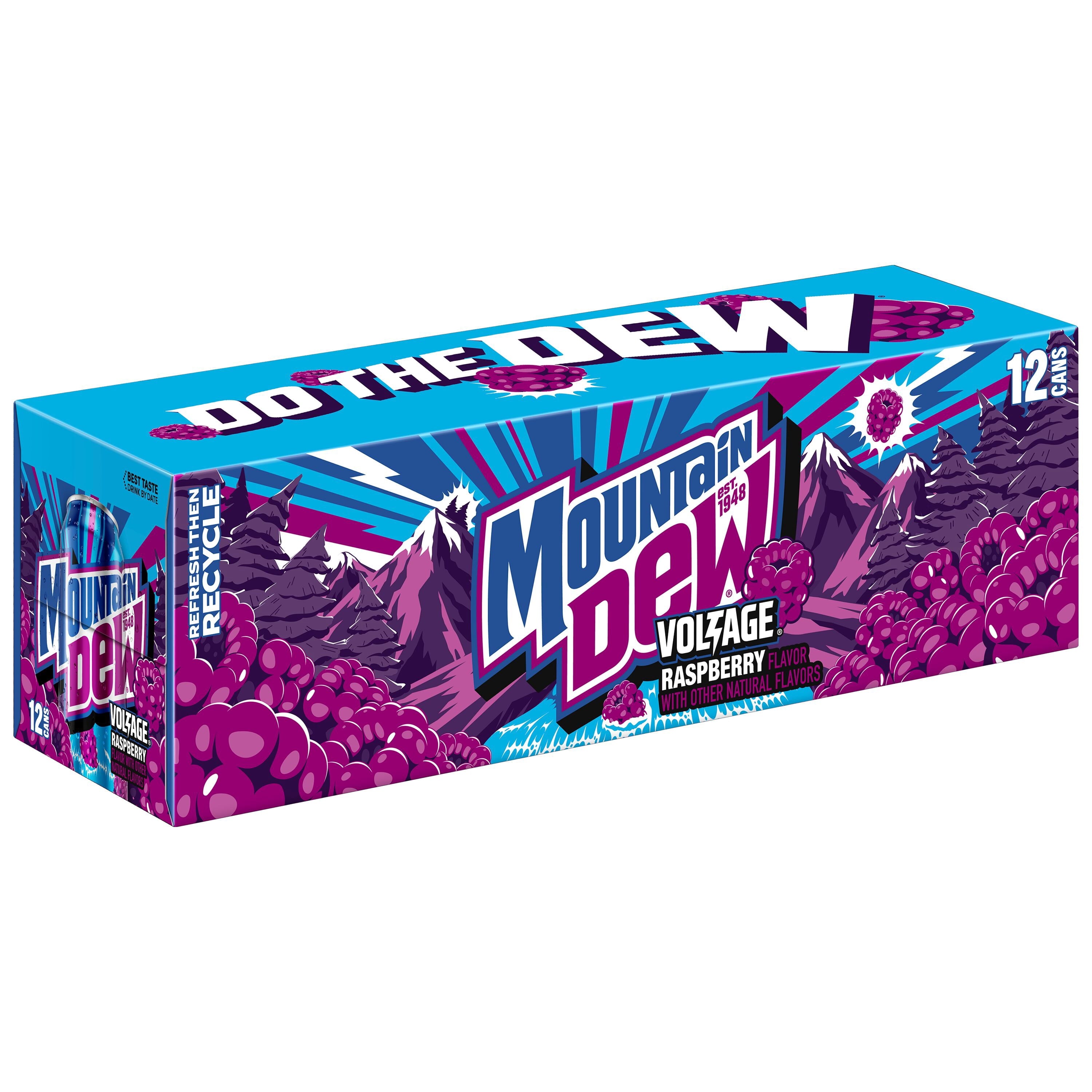 Mountain Dew Voltage Raspberry Citrus Soda Pop Cans 12 Fl Oz 12 Pack