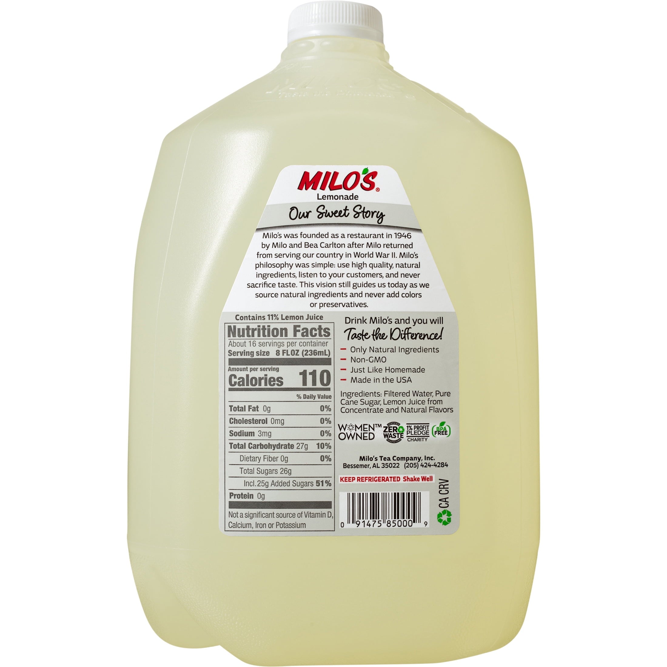 Milo's Lemonade Refrigerated Juice Drink 128 fl oz Gallon