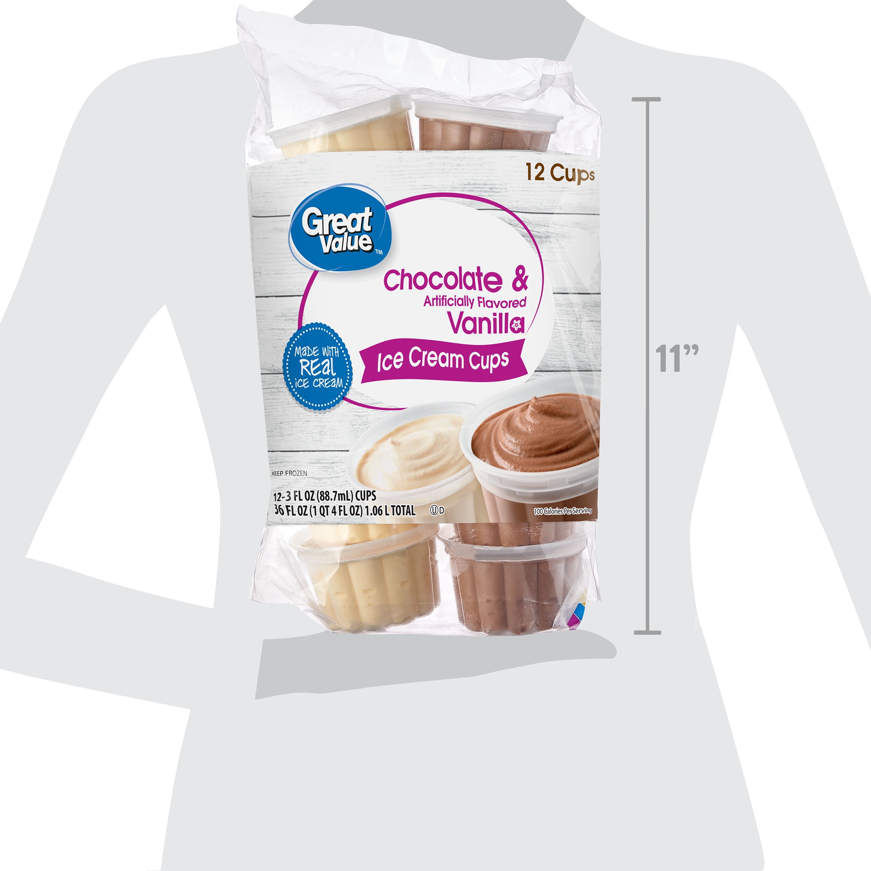 Great Value Chocolate & Vanilla Ice Cream Cups 36 Fl Oz 12 Pack