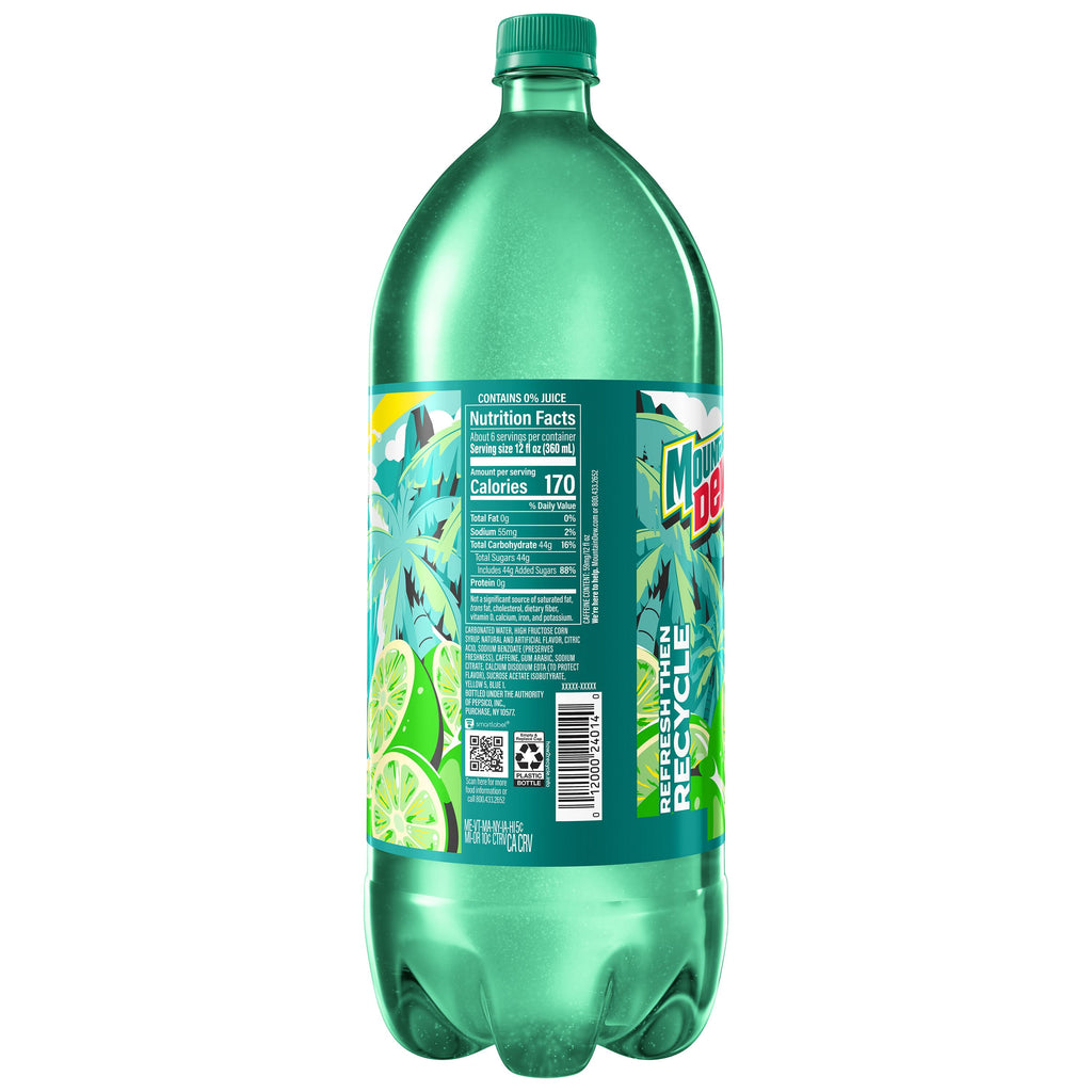 Mountain Dew Baja Blast Tropical Lime Soda Pop Bottle 2 Liters