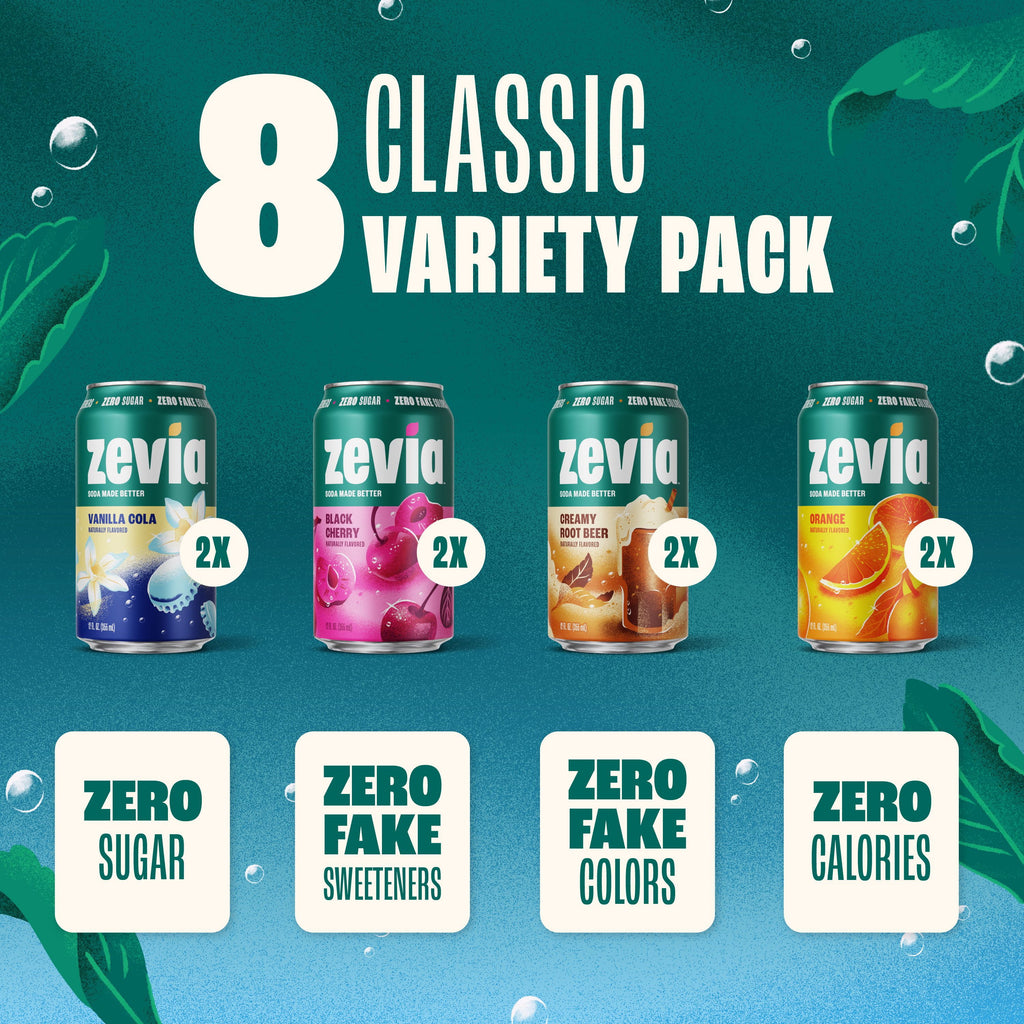 Zevia Zero Sugar Caffeine Free Classic Variety Soda Pop Cans 12 Fl Oz 8 Pack