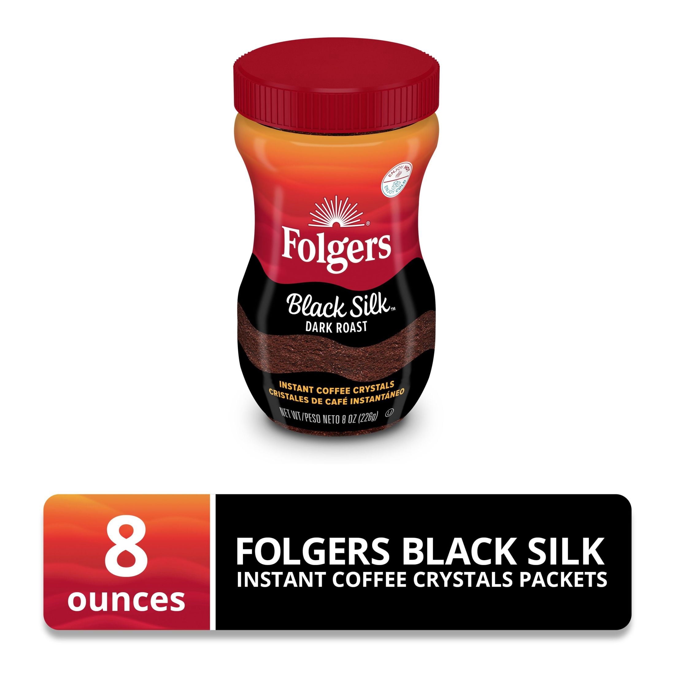 Folgers Black Silk Naturally Caffeinated Dark Roast Instant Coffee 8 oz Jar