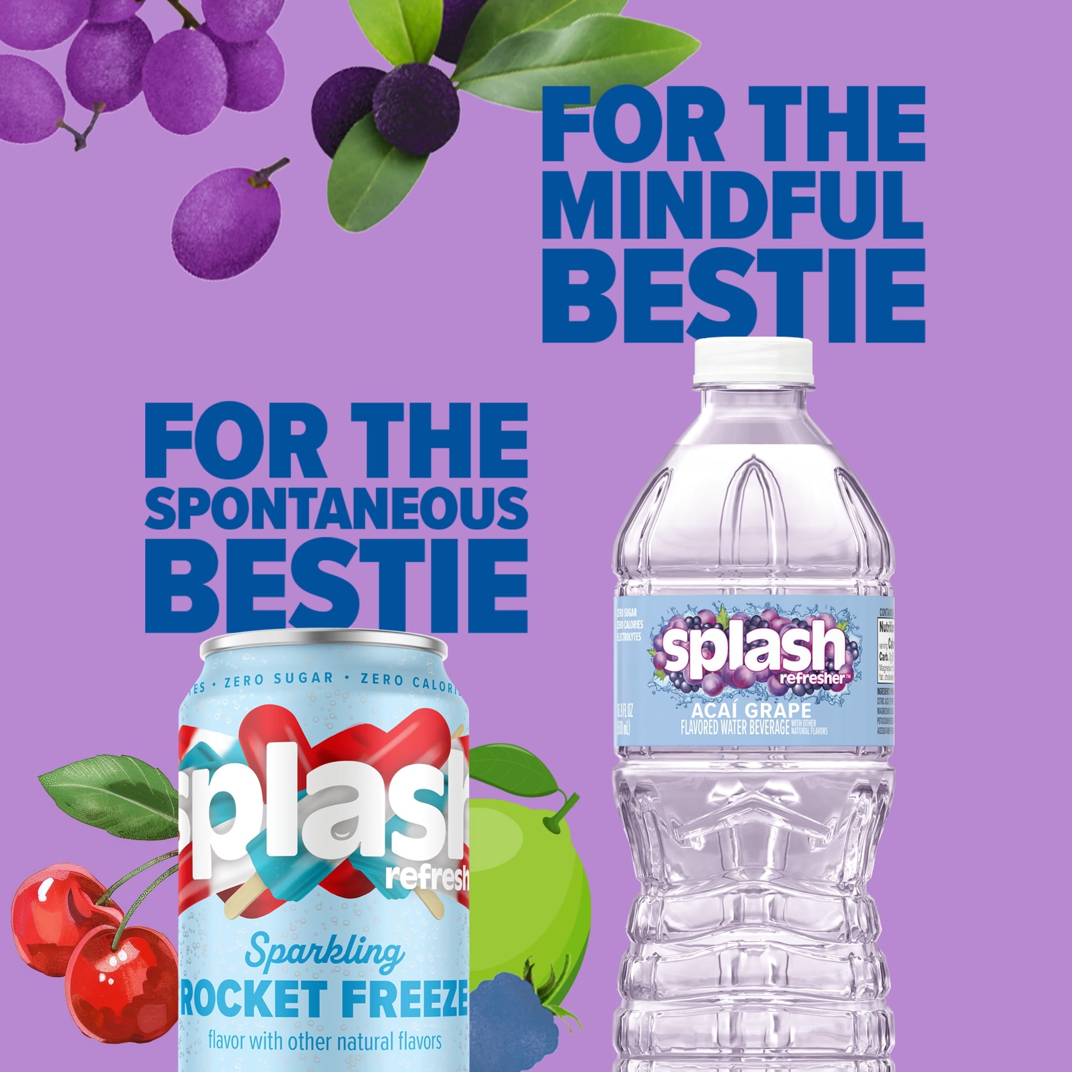 Splash Blast Acai Grape Flavored Water 16.9 fl oz Plastic Bottles 6 Pack