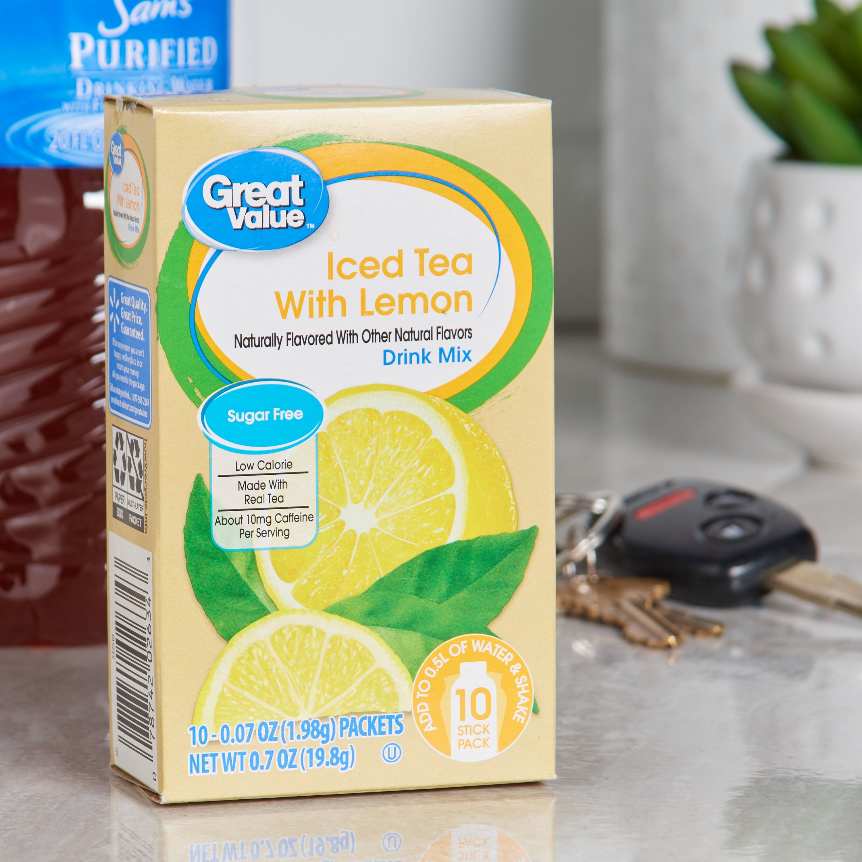 Great Value Sugar-Free Iced Tea with Lemon Naturally Decaffeinated Instant Drink Mix 0.07 oz 10 Count