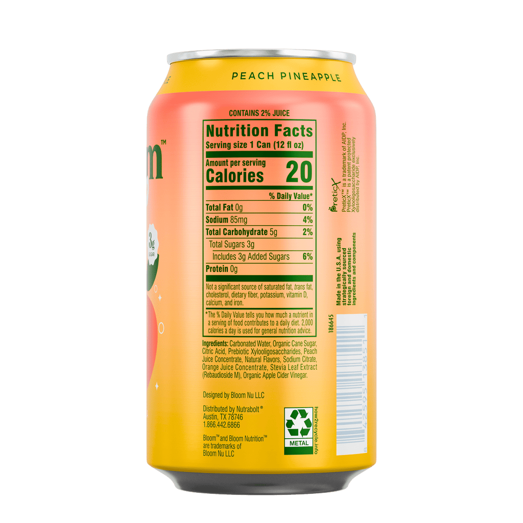 Bloom Nutrition Pop Prebiotic Soda Peach Pineapple Can 12 Fl Oz