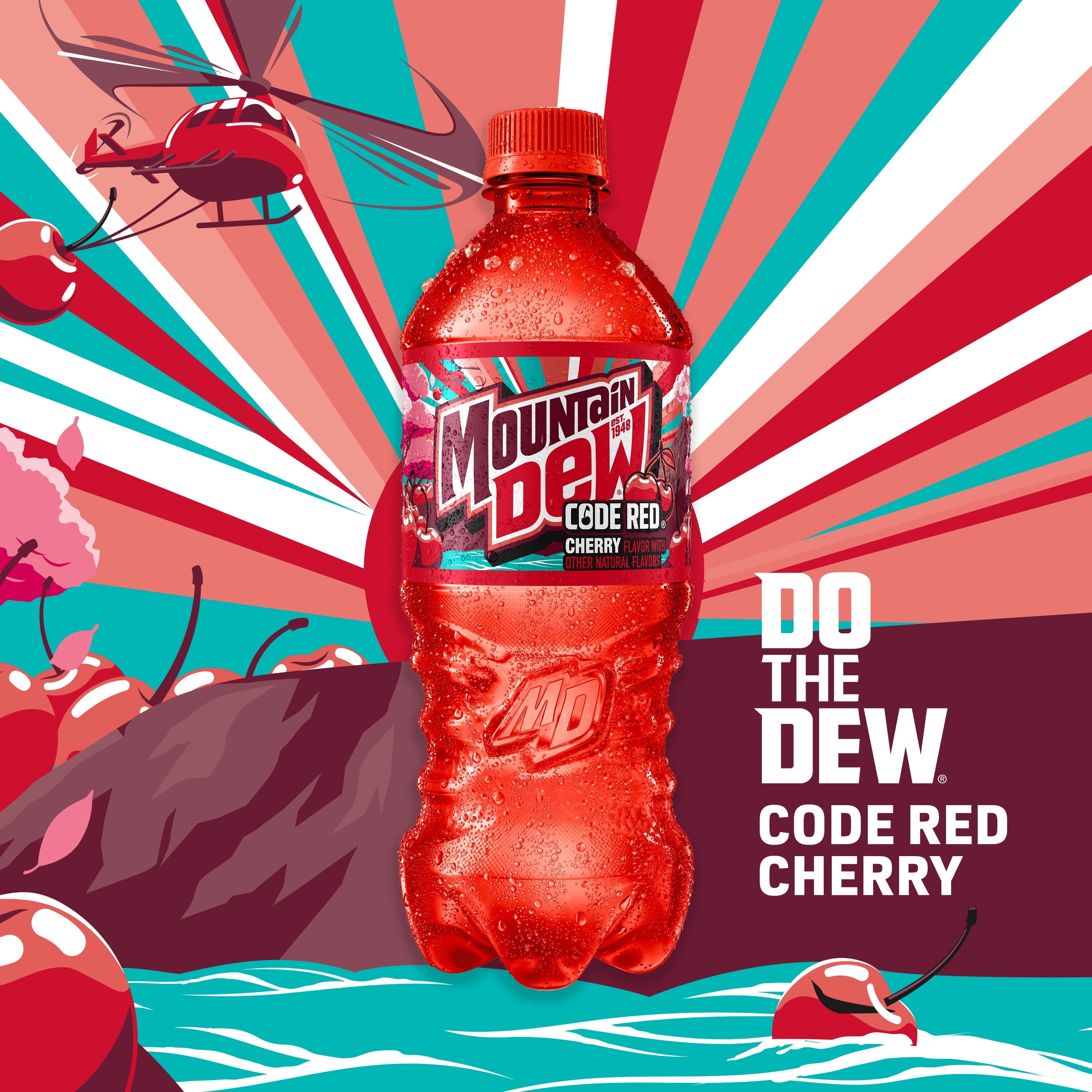 Mountain Dew Code Red Cherry Soda Pop Bottles 16.9 Fl Oz 6 Pack