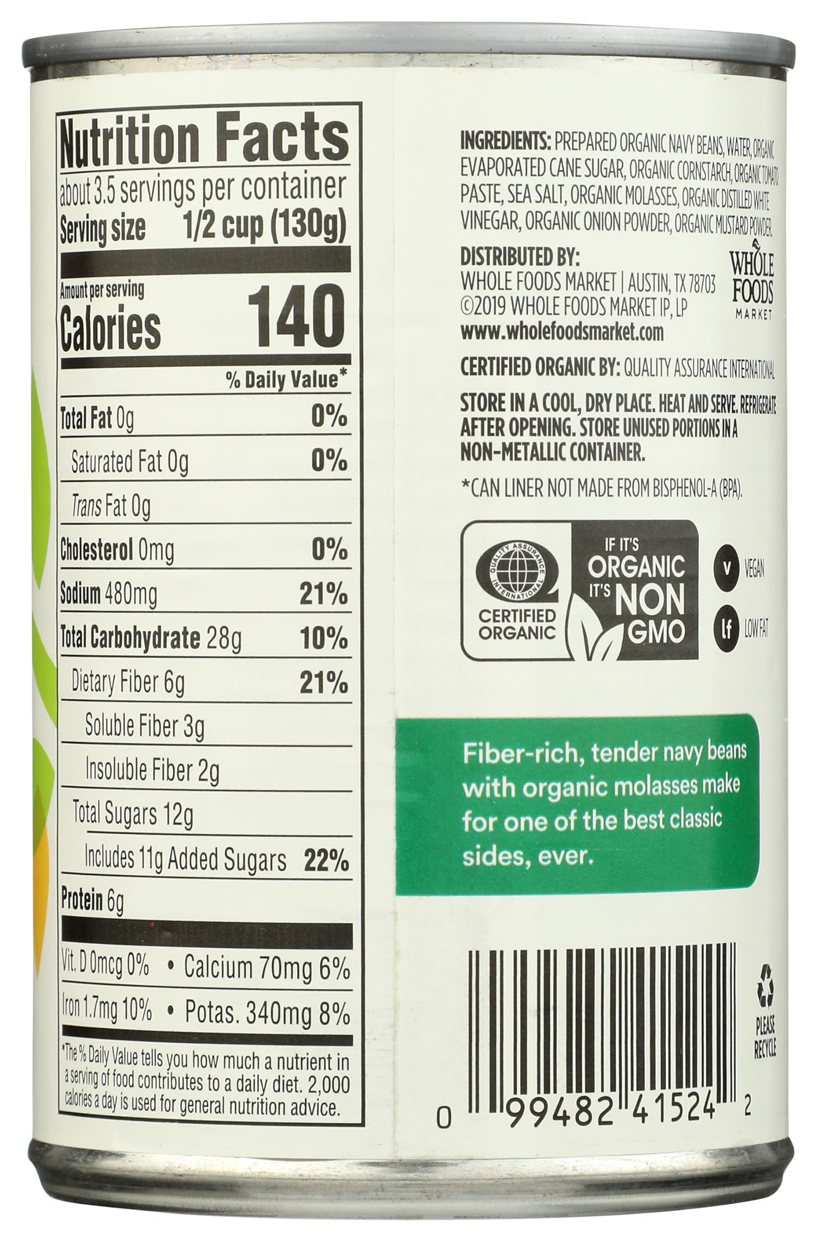 Organic Traditional Baked Beans 15 Oz 365 By Whole Foods Market