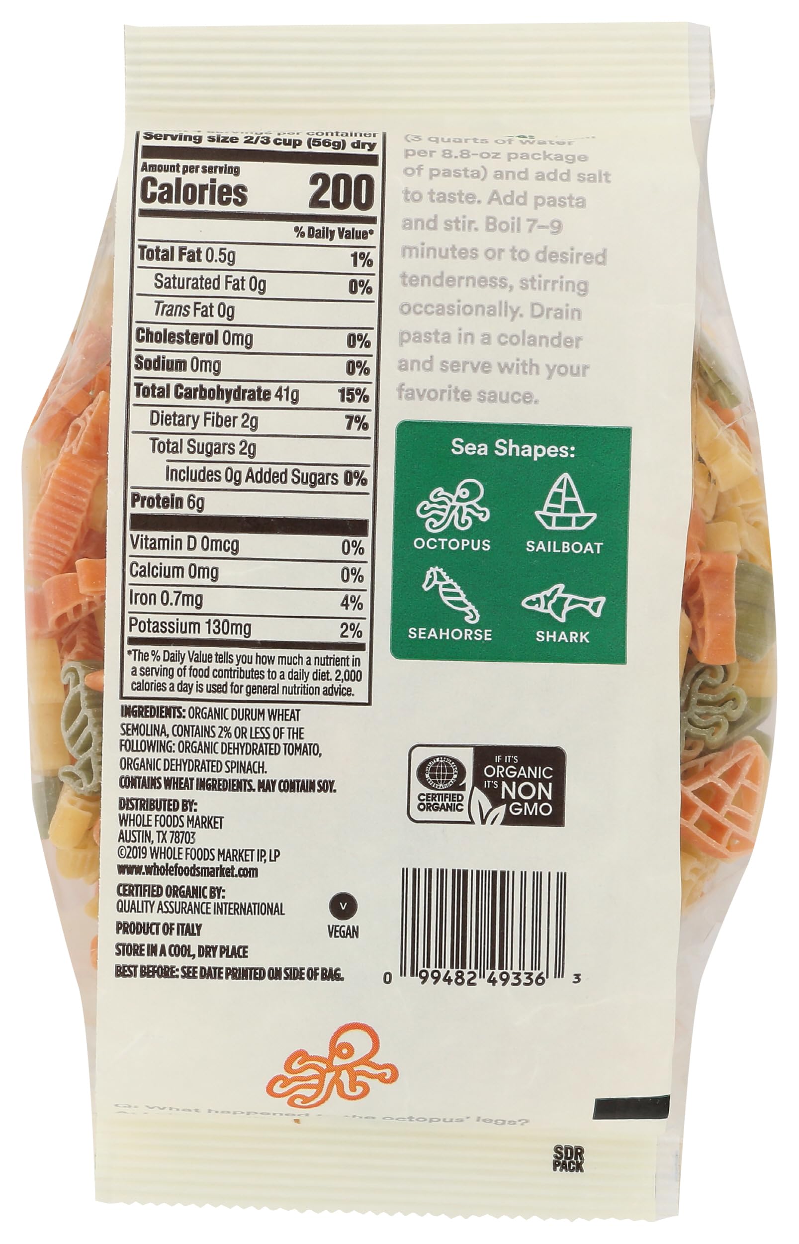 Organic Tri-Color Sea Shapes Pasta 8.8 Oz 365 By Whole Foods Market