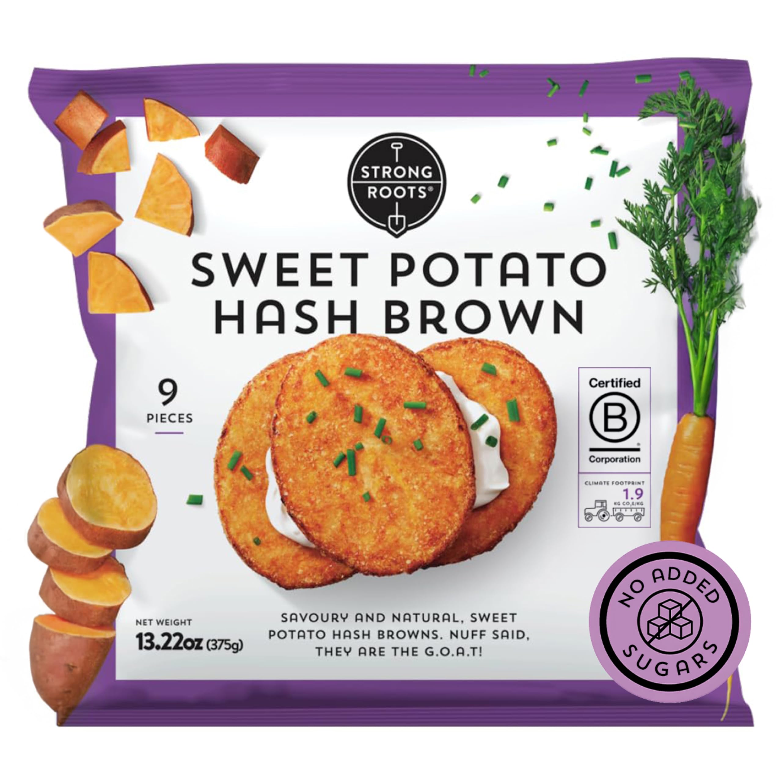 Sweet Potato Hash Browns 7 Frozen Patties 10.58 Oz Strong Roots