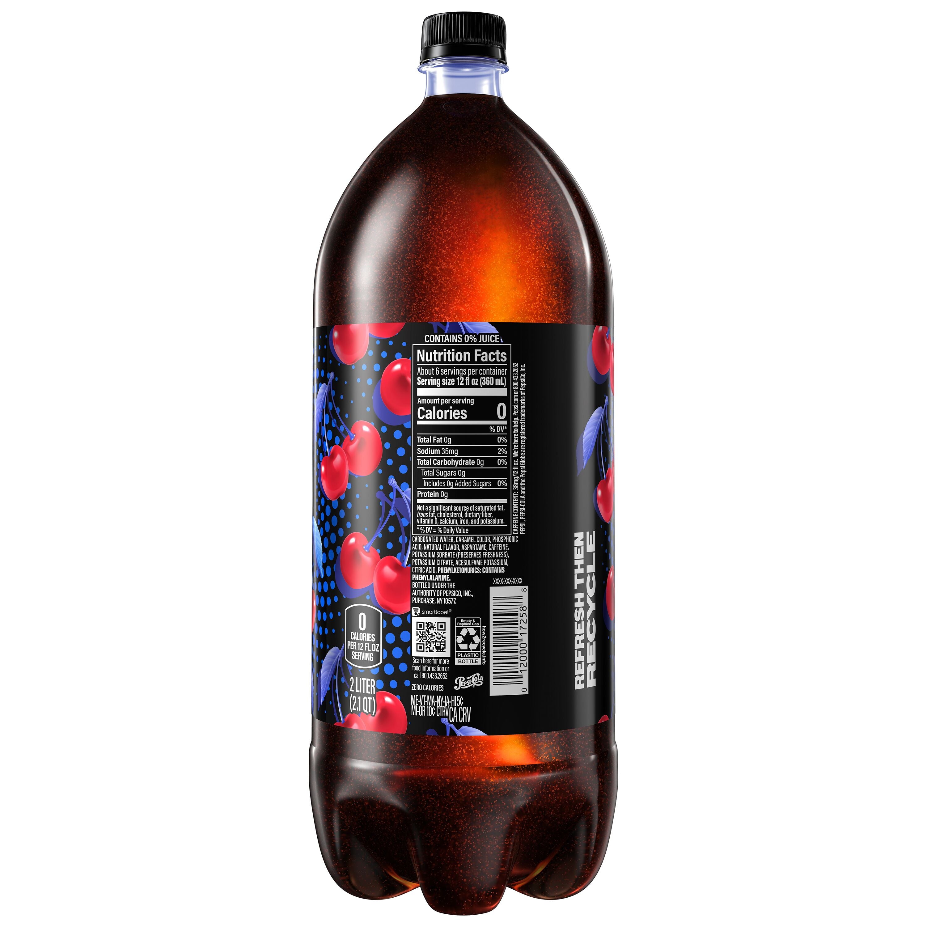 Pepsi Zero Sugar Wild Cherry Cola Soda Pop 2 Liter Bottle