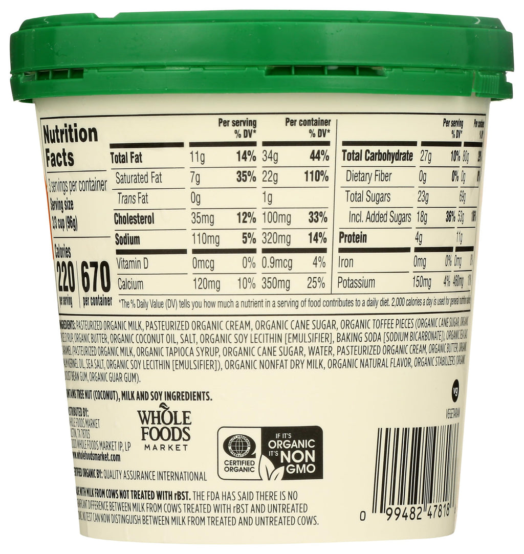 Organic Toffee Caramel Swirl Ice Cream 1 Pint 365 By Whole Foods Market