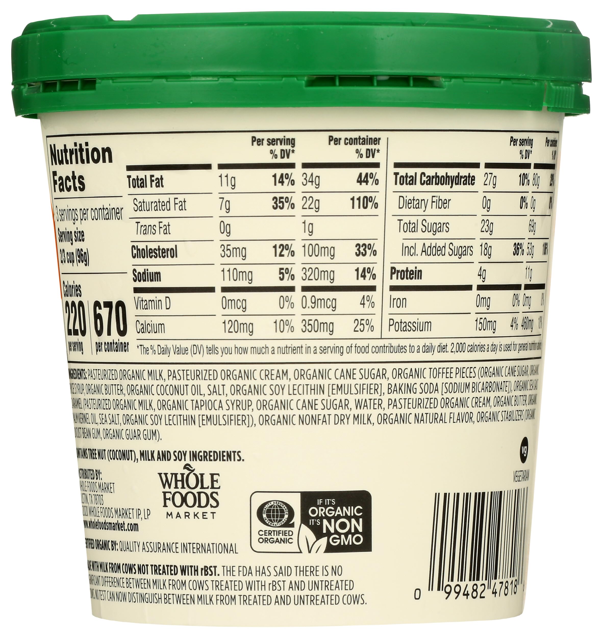 Organic Toffee Caramel Swirl Ice Cream 1 Pint 365 By Whole Foods Market