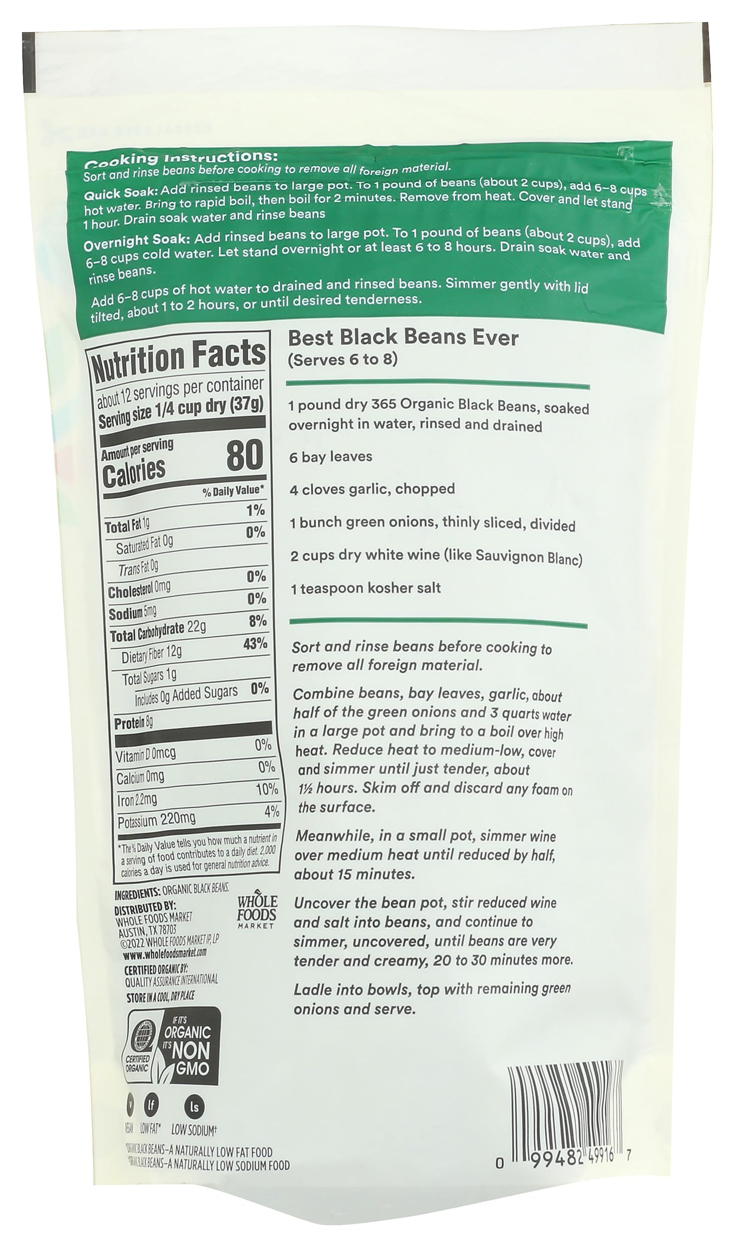 Organic Black Beans 16 Oz 365 By Whole Foods Market