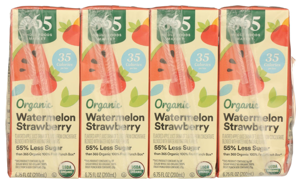 Organic Reduced Sugar Watermelon Strawberry Juice 6.75 Fl Oz 8 Pack 365 By Whole Foods Market