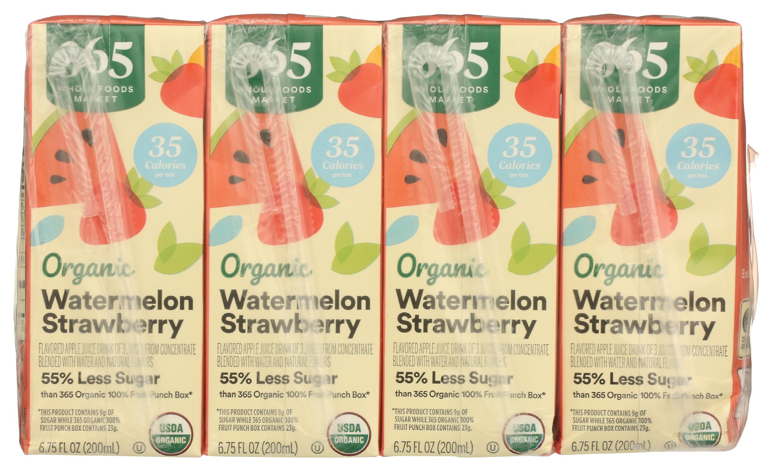 Organic Reduced Sugar Watermelon Strawberry Juice 6.75 Fl Oz 8 Pack 365 By Whole Foods Market