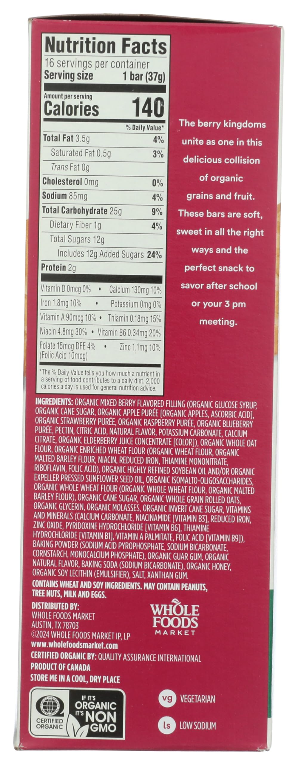 Organic Mixed Berry Fruit And Grain Bars 20.8 Oz 365 By Whole Foods Market