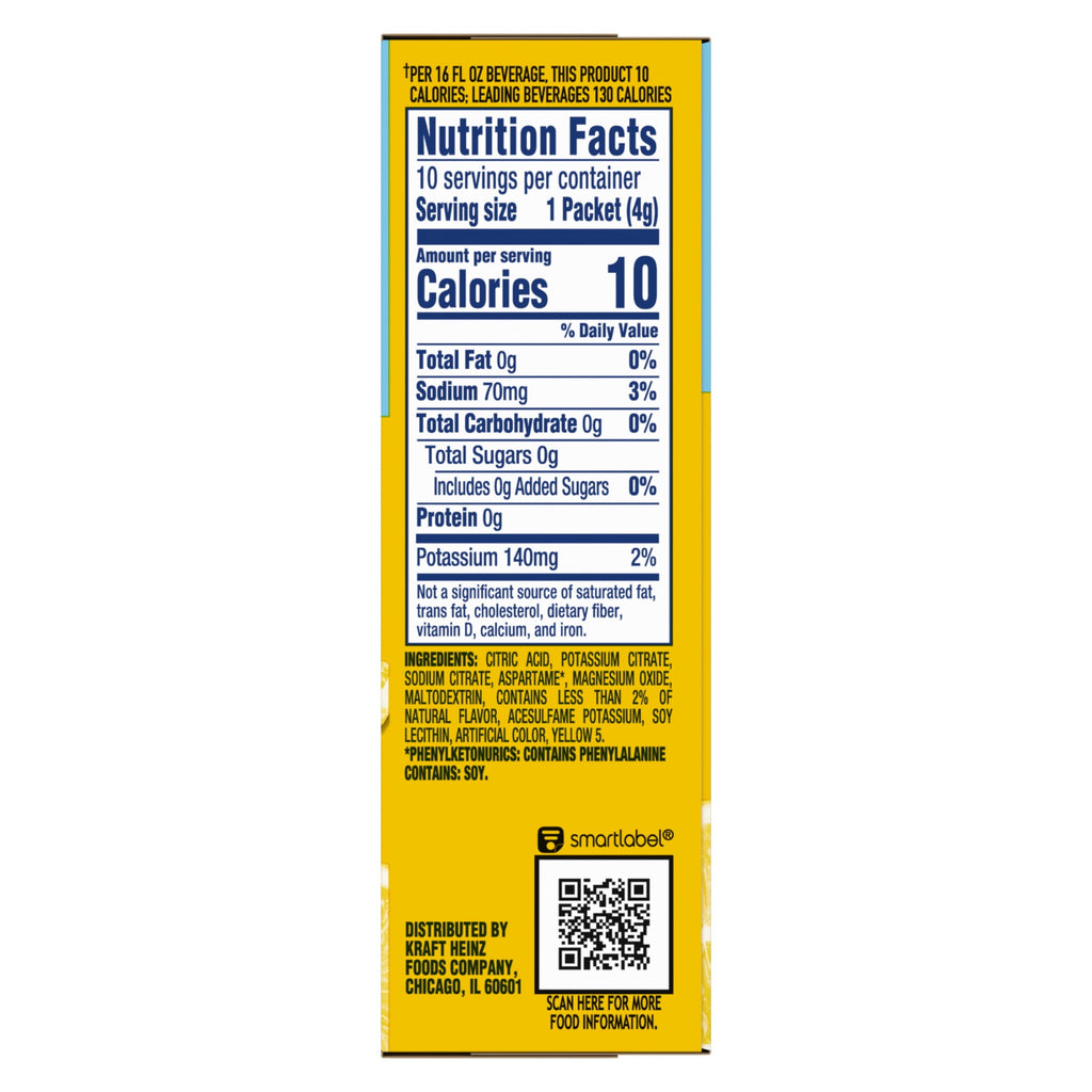 Crystal Light On The Go Naturally Decaffeinated Zero Sugar Lemonade Drink Mix 1.4 oz 10 Count