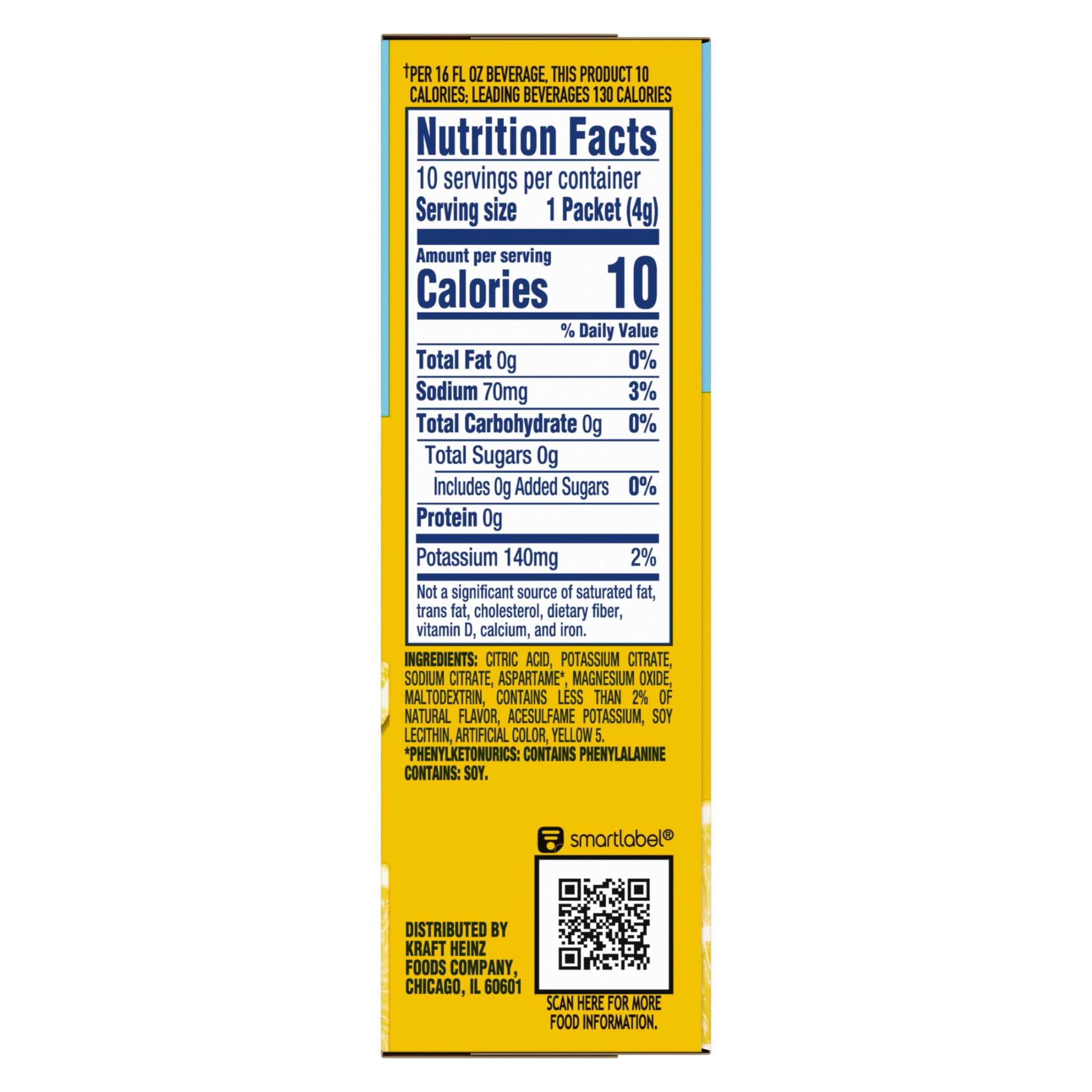 Crystal Light On The Go Naturally Decaffeinated Zero Sugar Lemonade Drink Mix 1.4 oz 10 Count