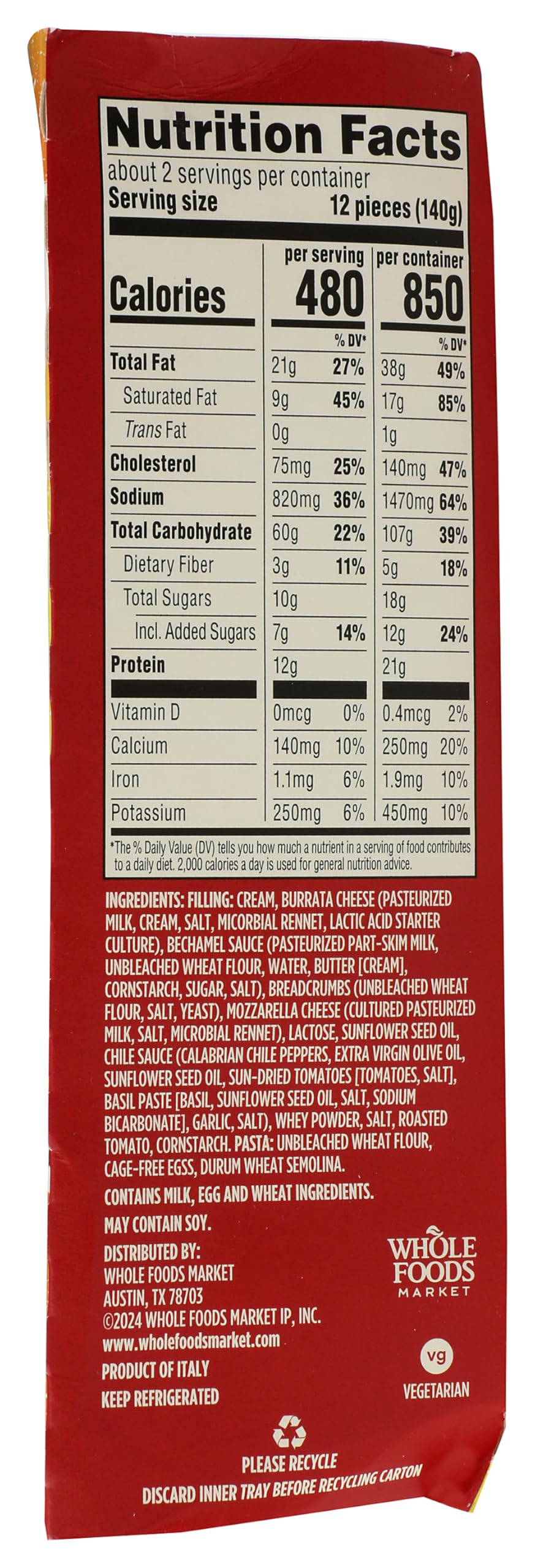 Calabrian Chile And Cheese Ravioli 8.8 Oz 365 By Whole Foods Market