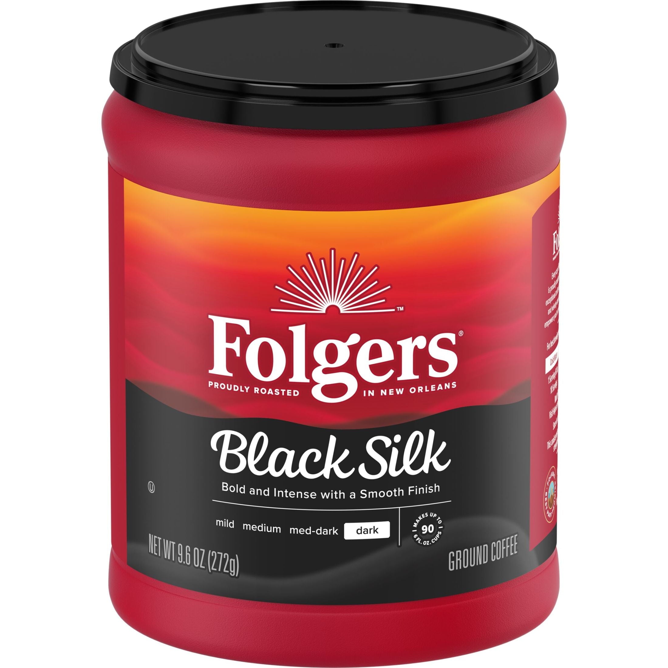 Folgers Black Silk Dark Roast Ground Coffee 9.6 oz Canister