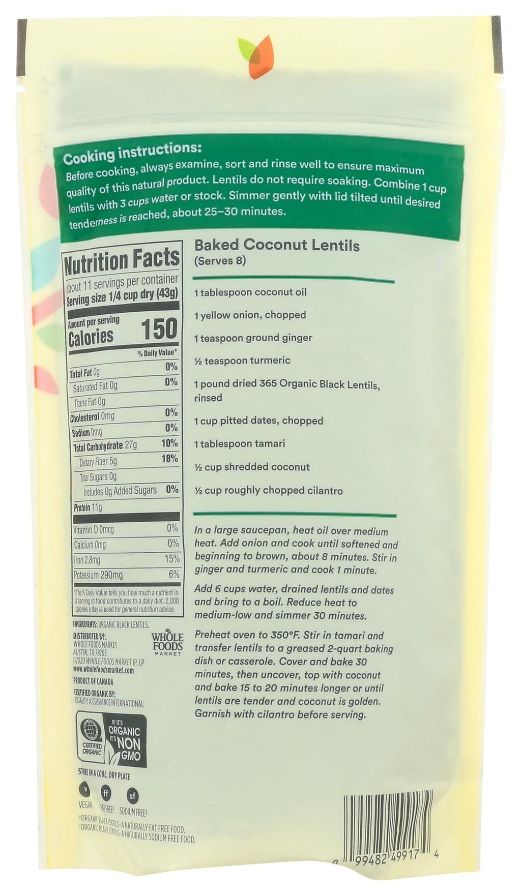 Organic Black Lentils 16 Oz 365 By Whole Foods Market