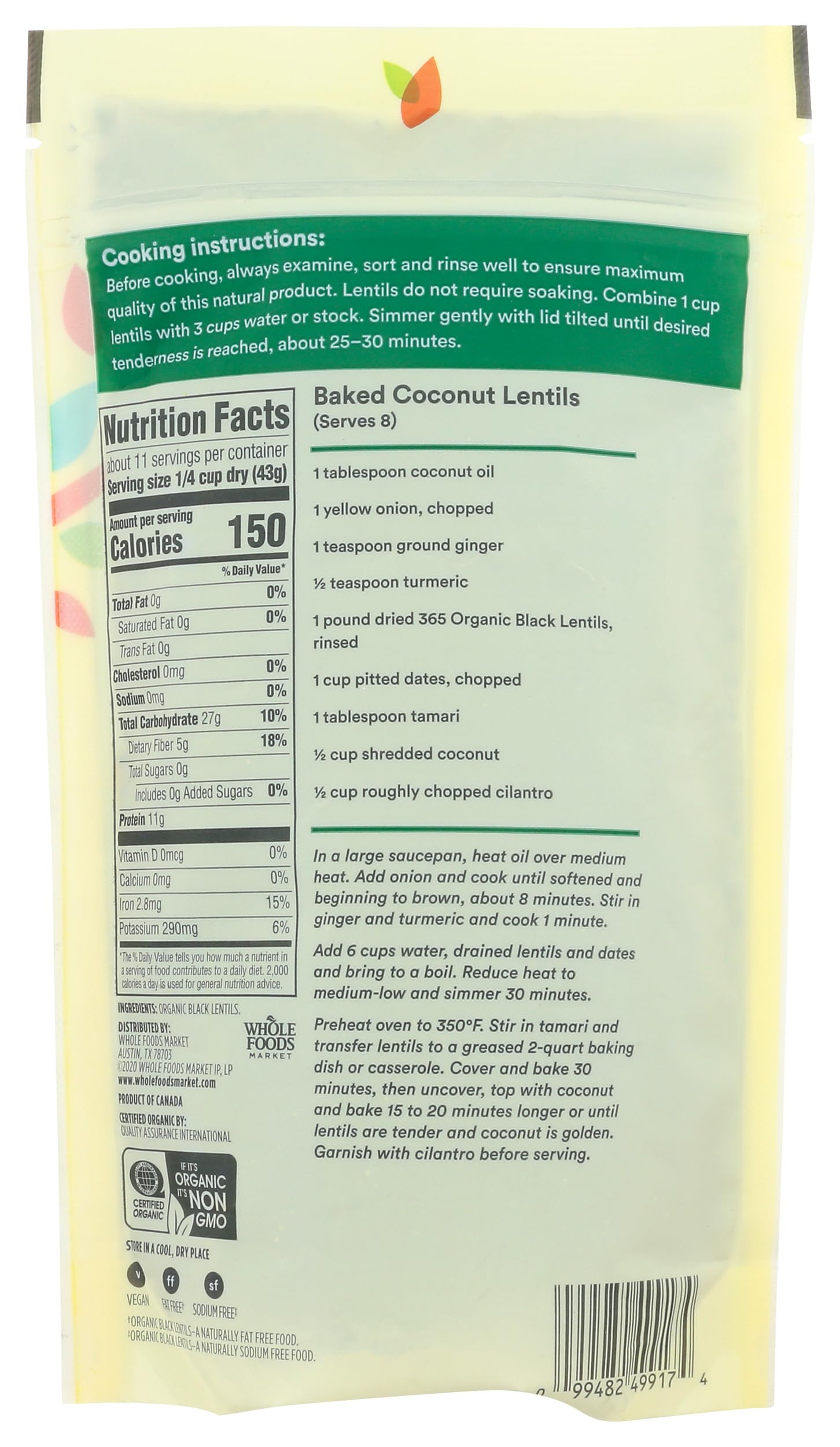 Organic Black Lentils 16 Oz 365 By Whole Foods Market