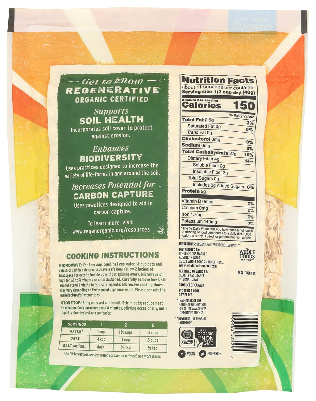Old Fashioned Oats Hot Cereal 16 Oz 365 By Whole Foods Market