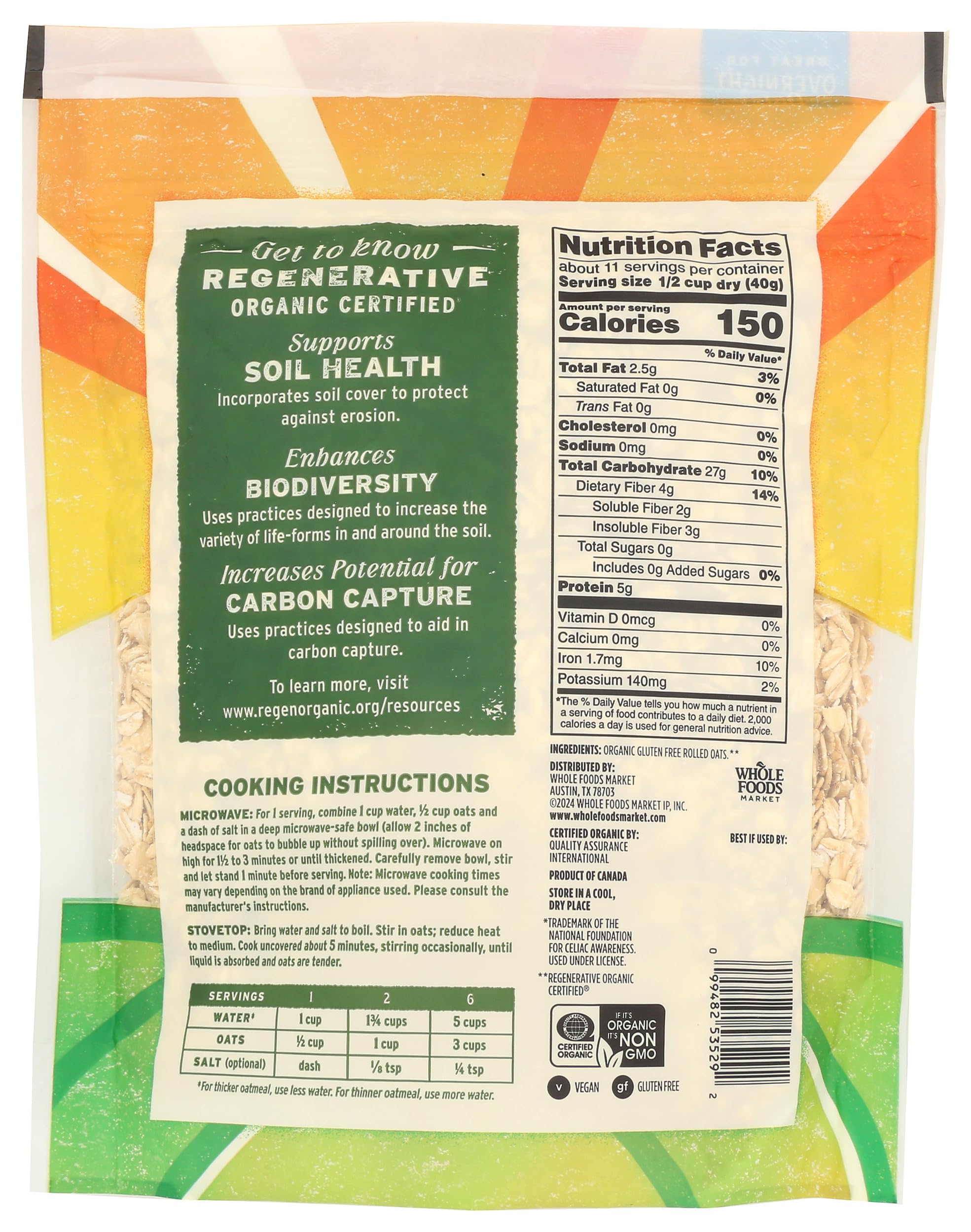 Old Fashioned Oats Hot Cereal 16 Oz 365 By Whole Foods Market