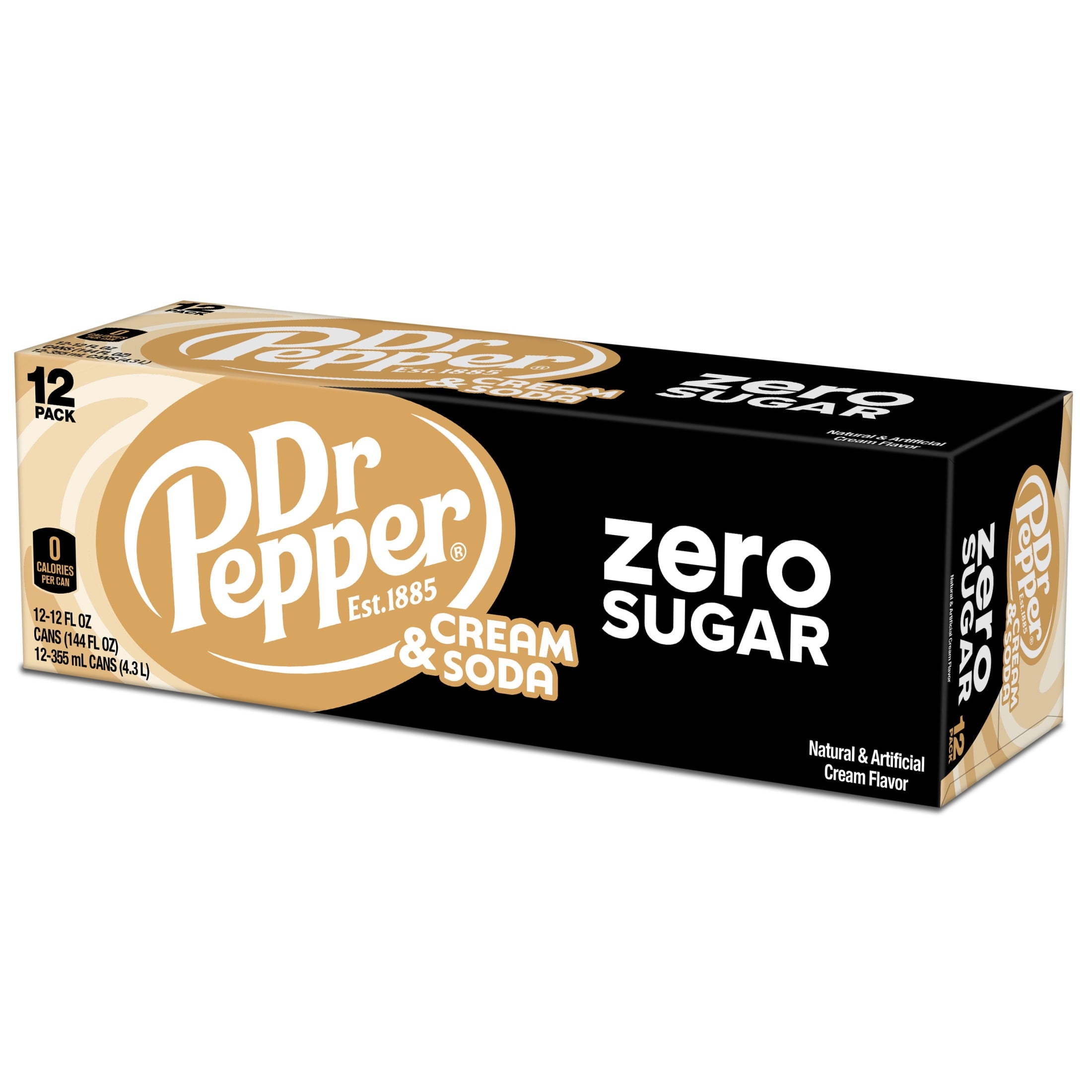 Dr Pepper & Cream Zero Sugar Soda Pop Cans 12 Fl Oz 12 Pack