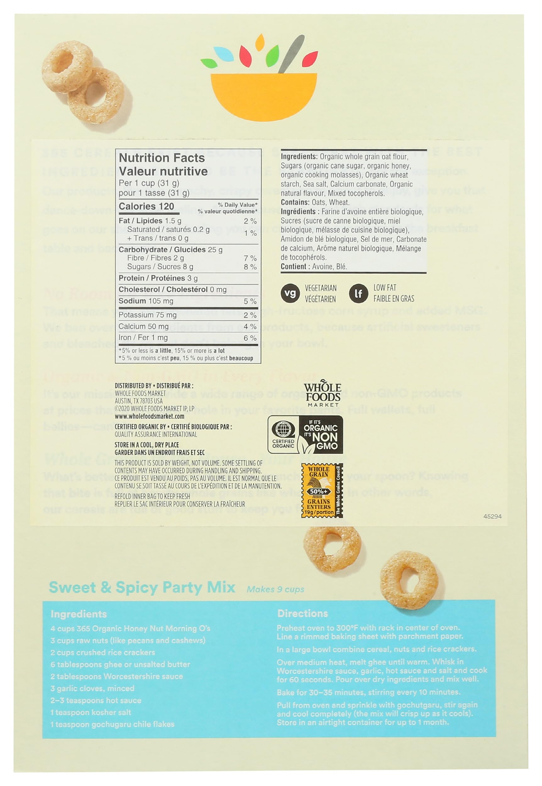 Organic Honey And Nut Morning O's Cereal 12.2 Oz 1 Count 365 By Whole Foods Market