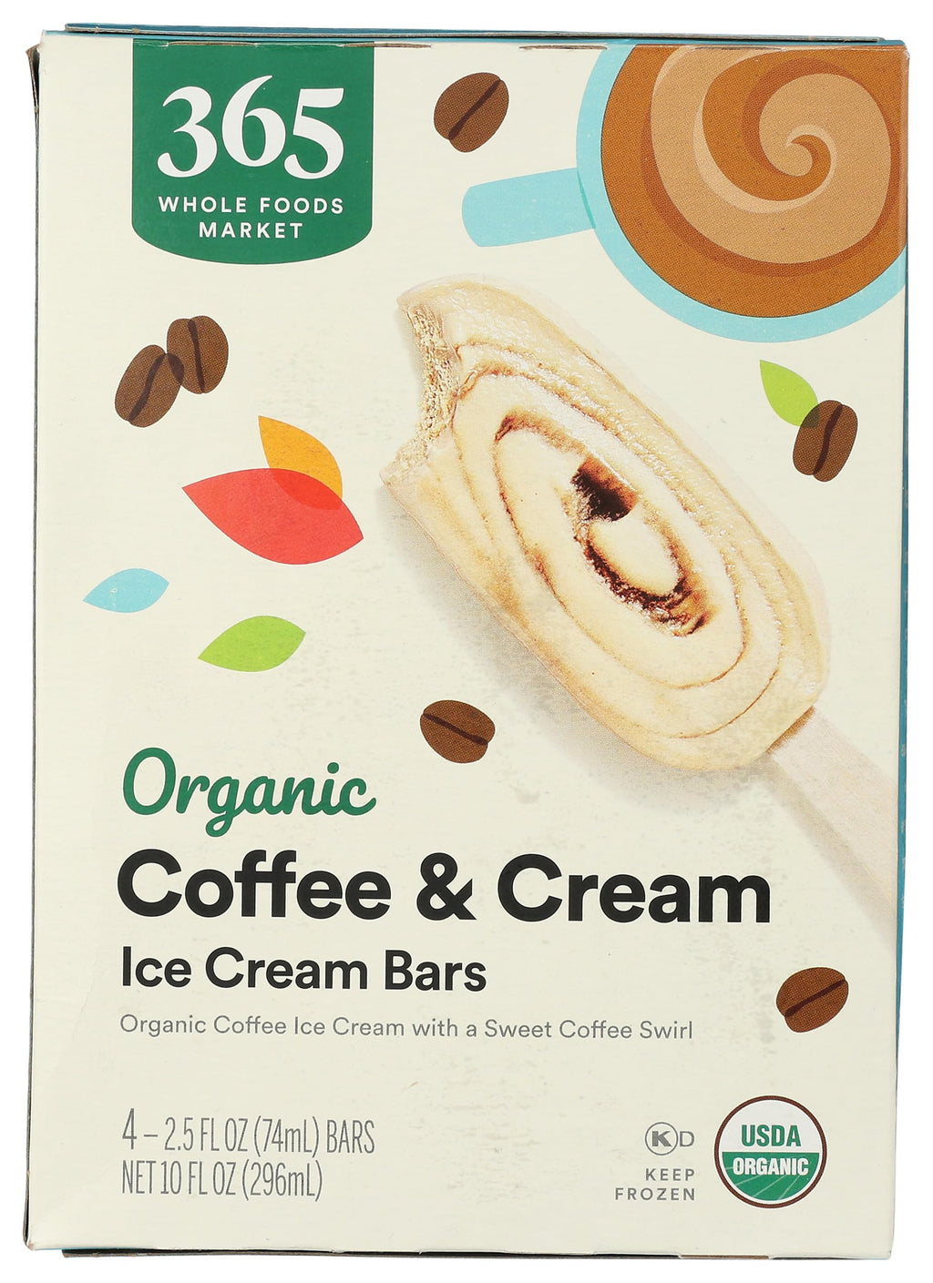 Organic Coffee & Cream Ice Cream Bar 10 FZ 365 By Whole Foods Market