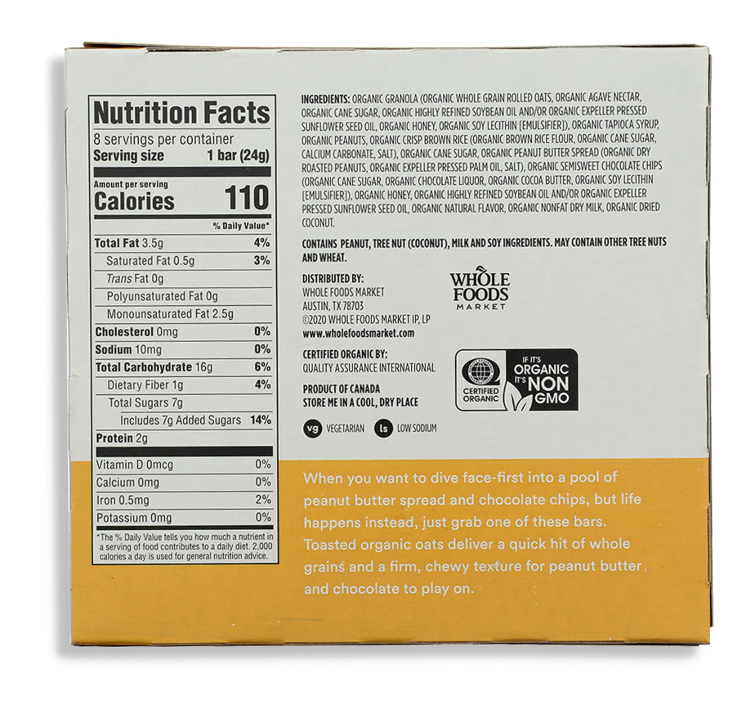 Organic Chocolate Chip Peanut Butter Granola Bar 8 Count 365 By Whole Foods Market