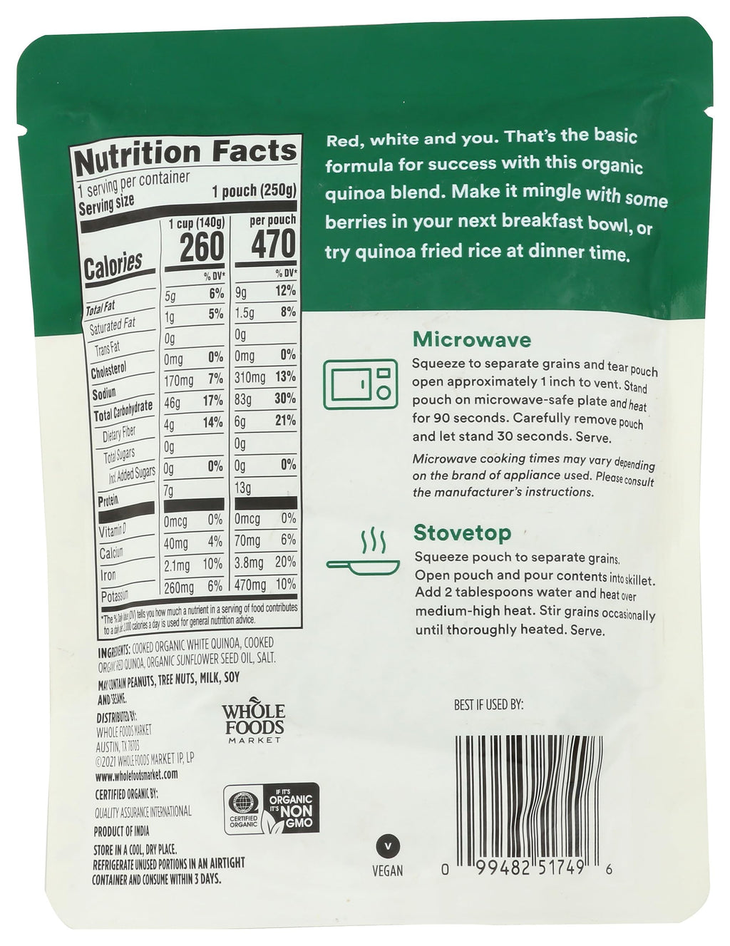 Organic White & Red Quinoa Blend 8.8 Oz 365 By Whole Foods Market