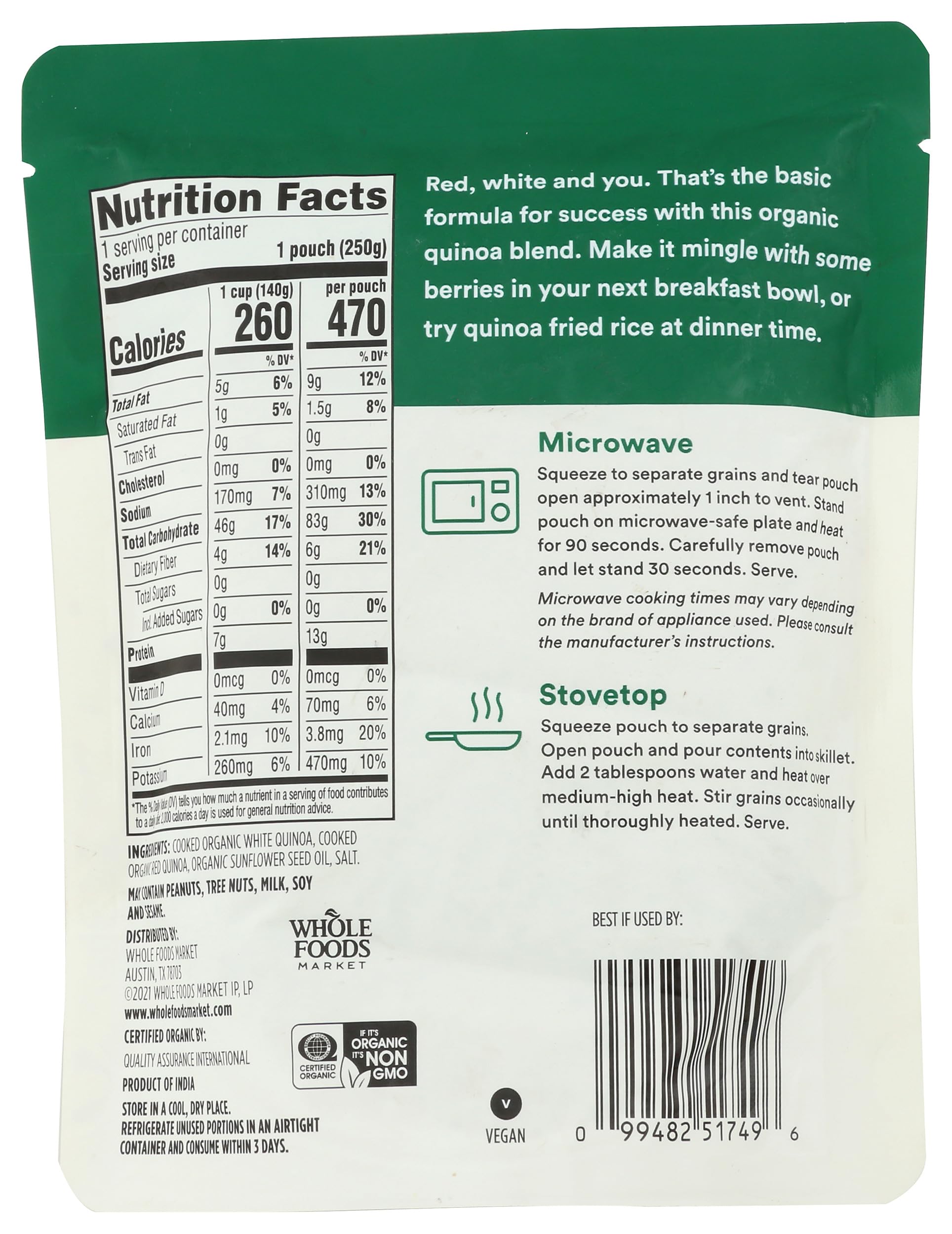 Organic White & Red Quinoa Blend 8.8 Oz 365 By Whole Foods Market