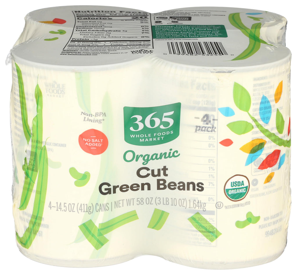 Organic No Salt Added Cut Green Beans 14.5 Oz 365 By Whole Foods Market