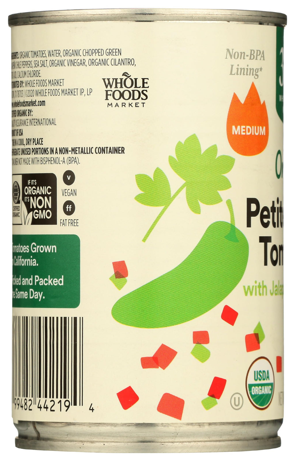 Organic Petite Diced Tomatoes With Jalapeno & Cilantro 10 Oz 365 By Whole Foods Market