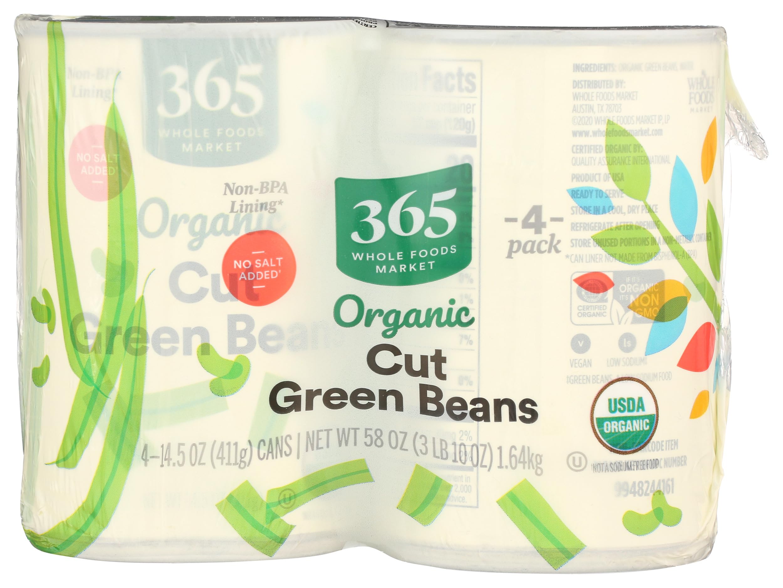 Organic No Salt Added Cut Green Beans 14.5 Oz 365 By Whole Foods Market