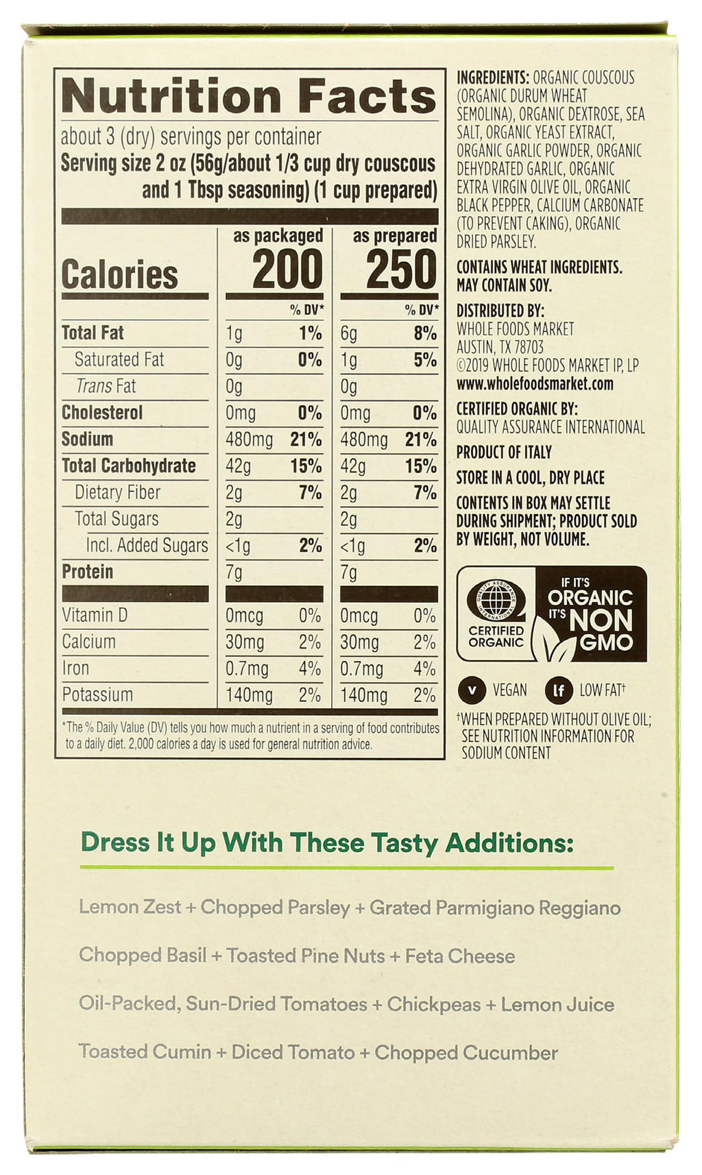 Organic Garlic & Olive Oil Couscous 5.8 Oz 365 By Whole Foods Market