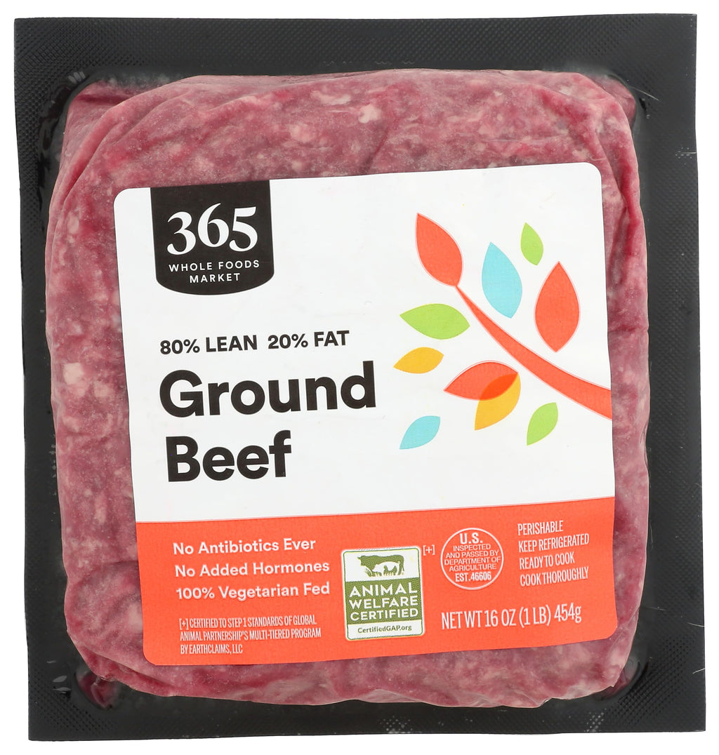 Ground Beef 80% Lean/20% Fat 16 Oz 1 Count 365 By Whole Foods Market