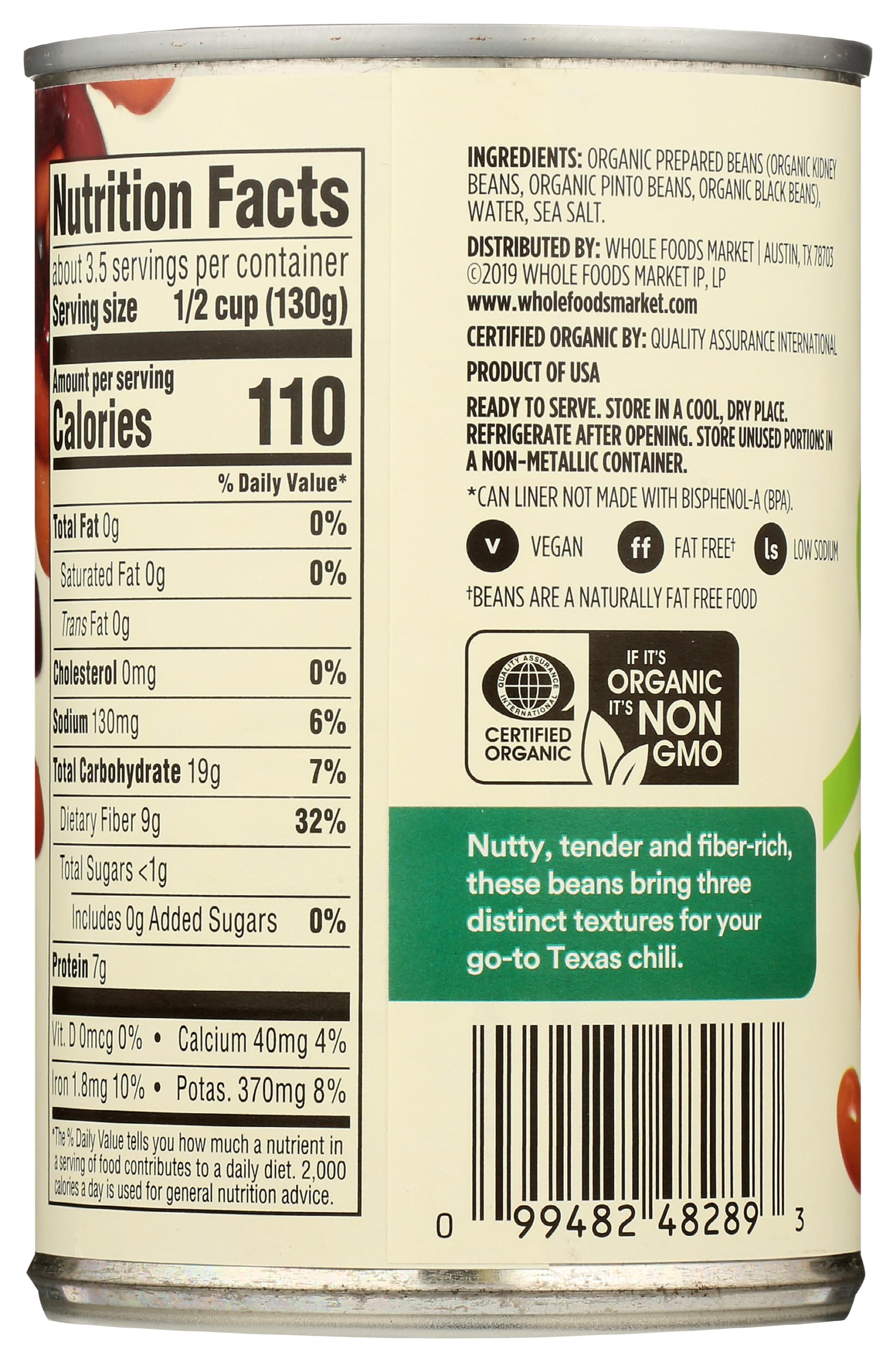 Organic Bean Trio Kidney Pinto & Black Beans 15 Oz 365 By Whole Foods Market